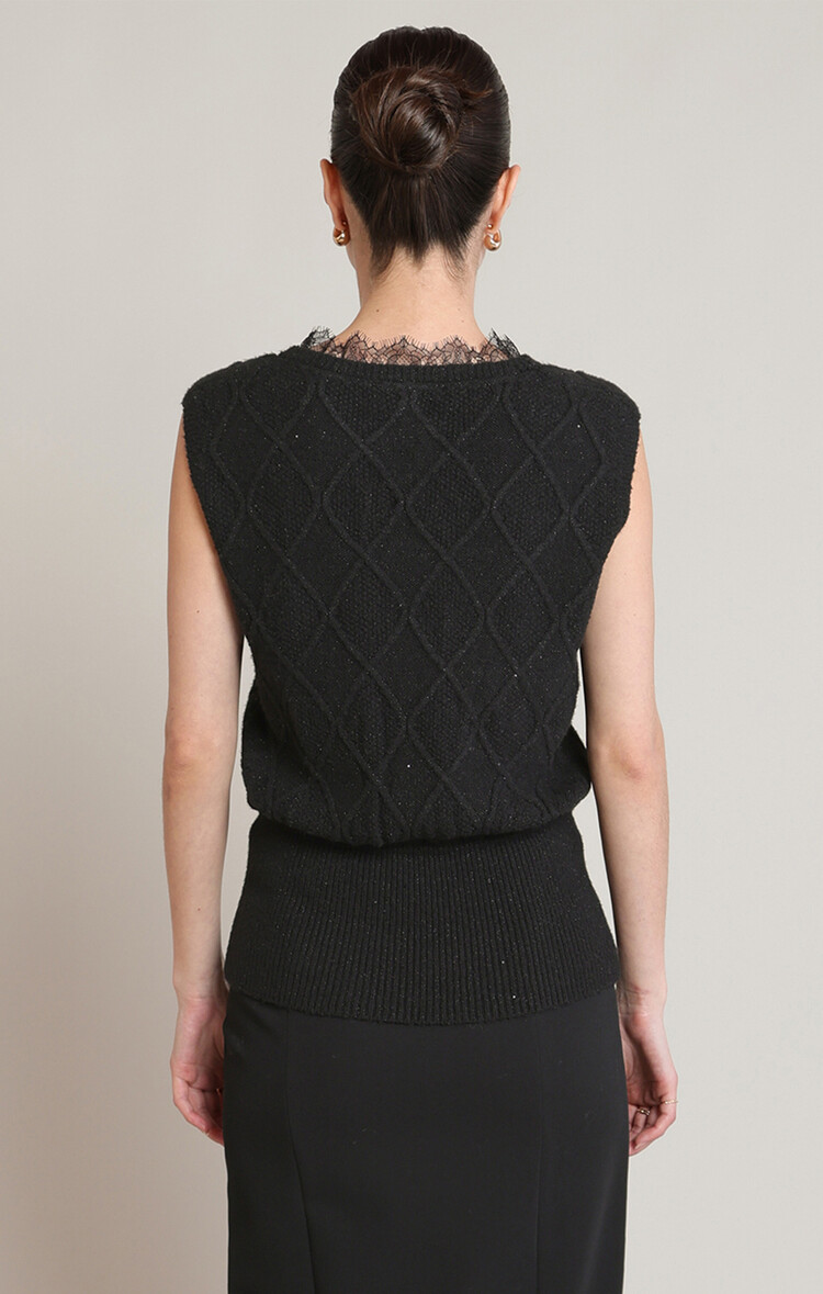 Black Tape Black Tape – Lace Neckline Shimmer Sweater Top