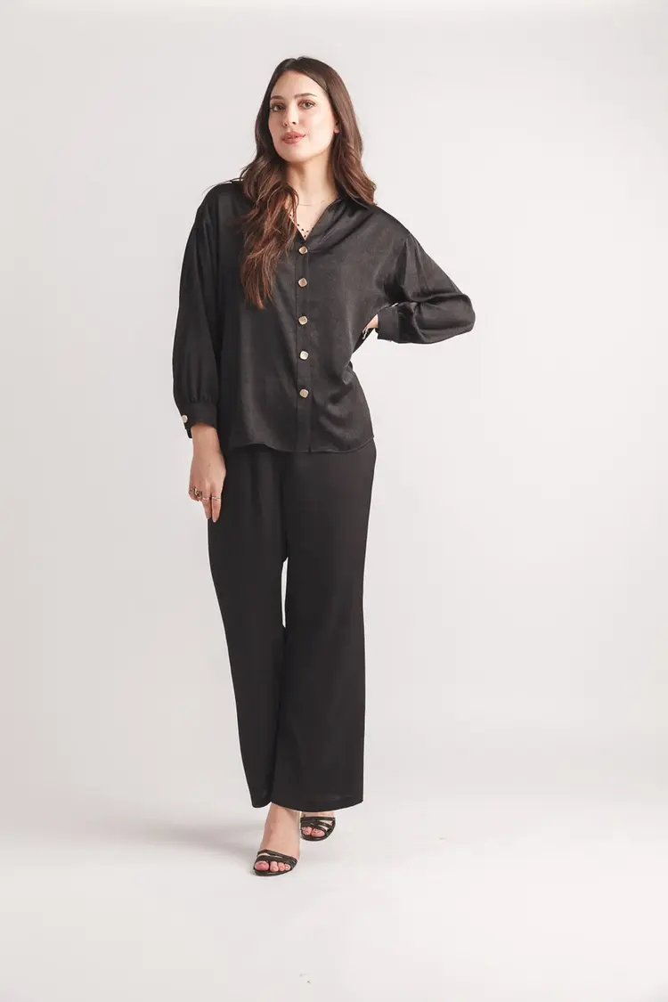 Papillon Papillon - Satin Button Front Blouse