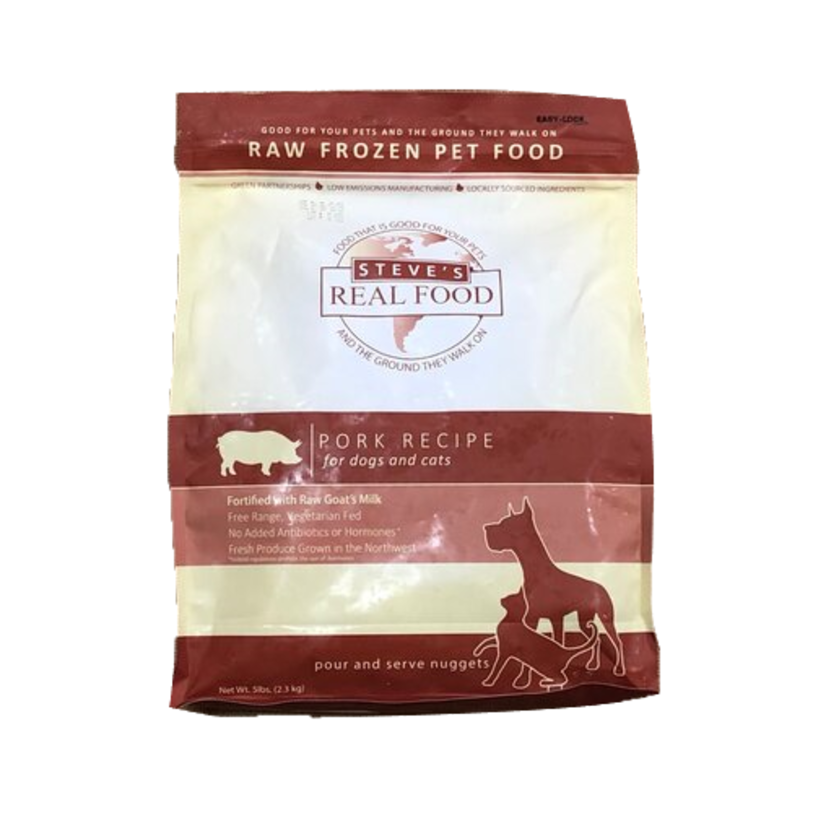 Steve's Real Food Frozen Raw Dog & Cat Food Pork Nuggets 5lb bag