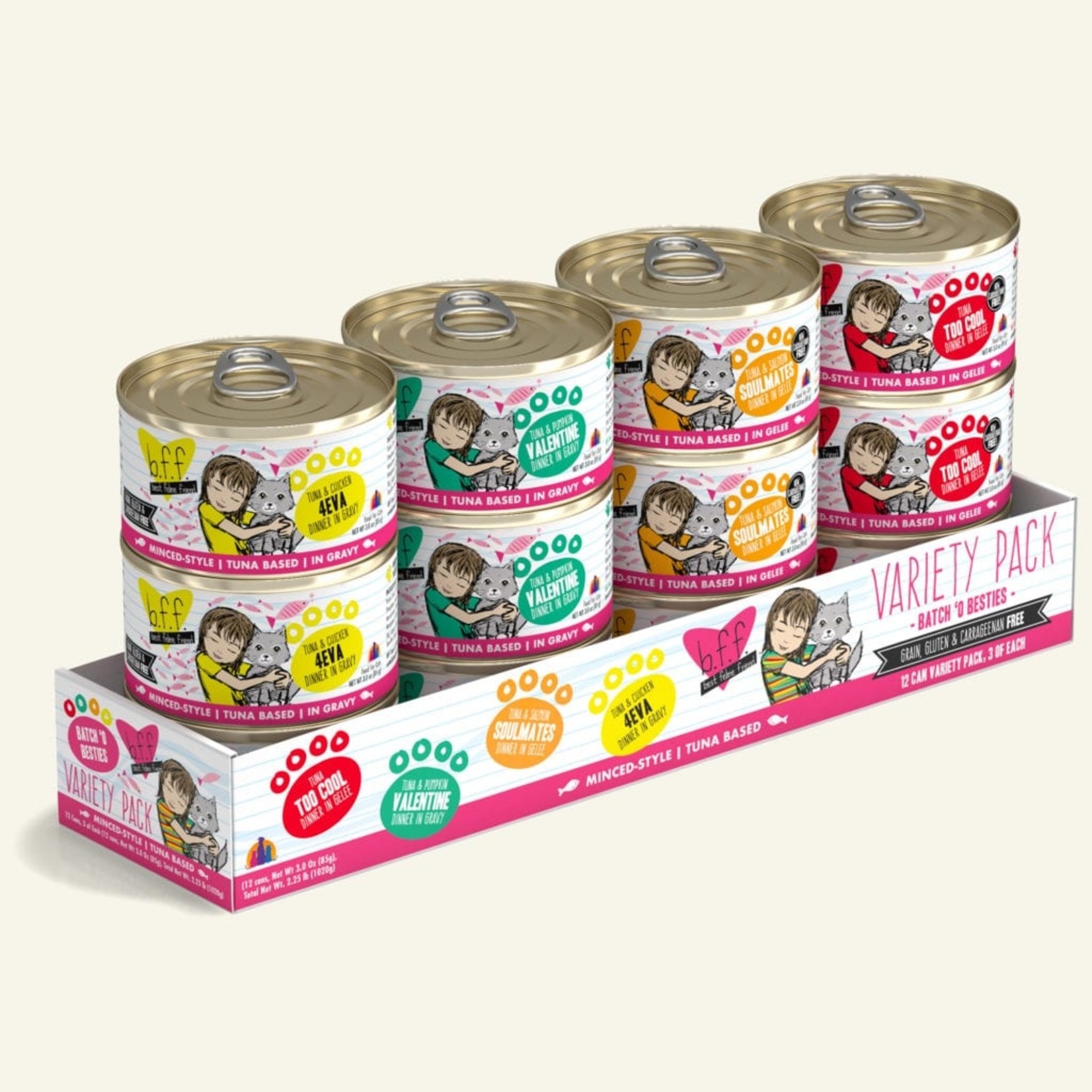 Weruva BFF Weruva BFF Best Feline Friend Originals Wet Cat Food Batch 'O Besties Variety 12 Pack 3oz Can - Tuna & Chicken 4Eva, Tuna & Pumpkin Be Mine, Tuna & Salmon Soulmates, Tuna Too Cool