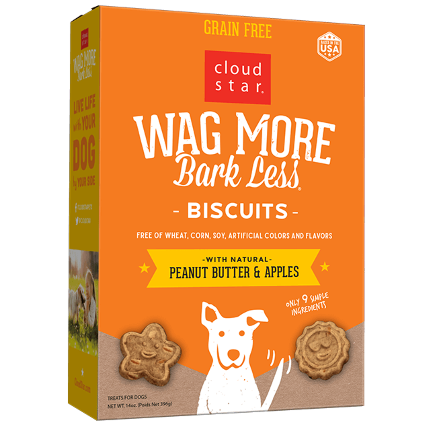 Cloud Star Wag More Bark Less Grain Free Oven Baked Dog Biscuits with Peanut Butter & Apples 14oz