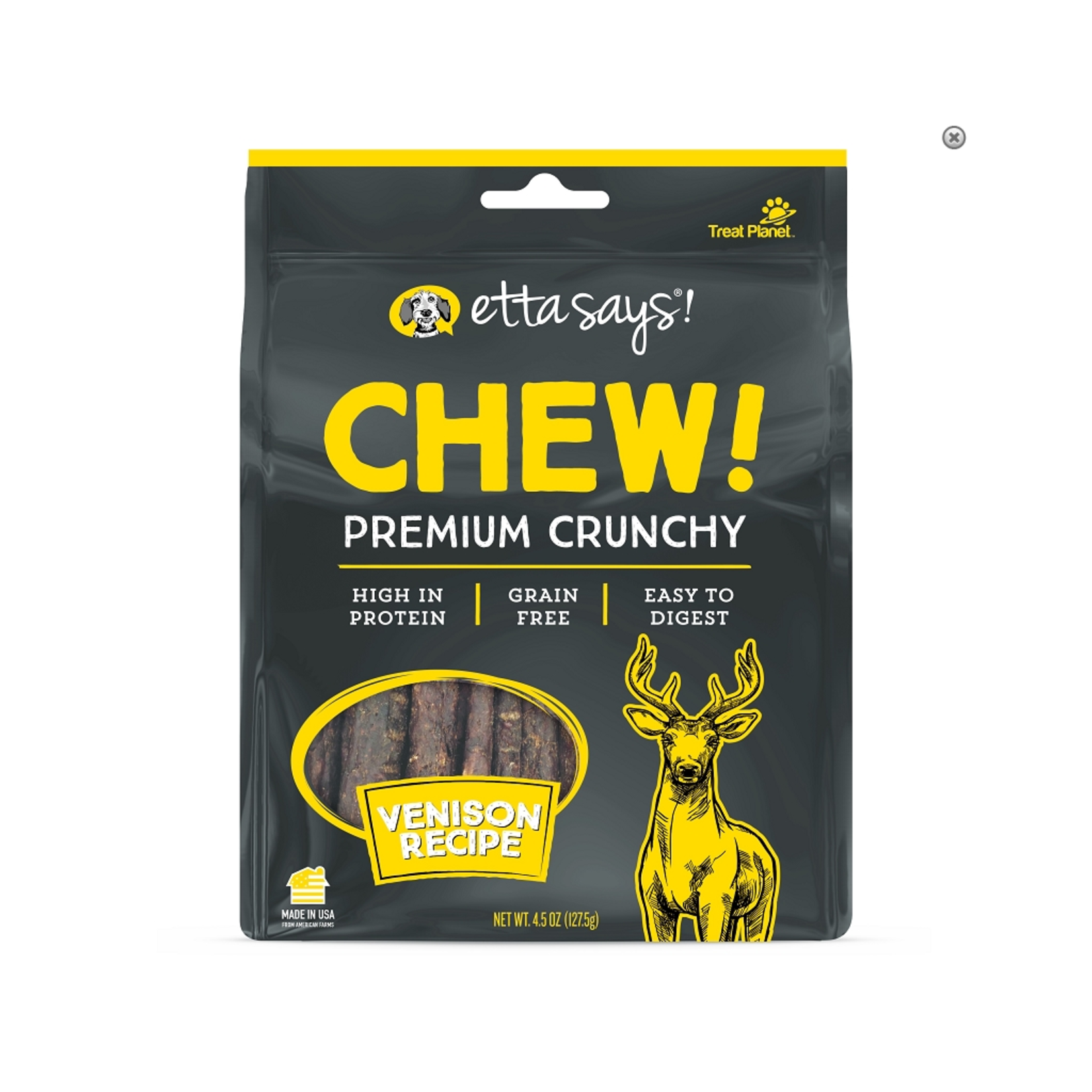 Treat Planet Etta Says Chew Crunchy Venison Recipe Dog Chews 4.5oz