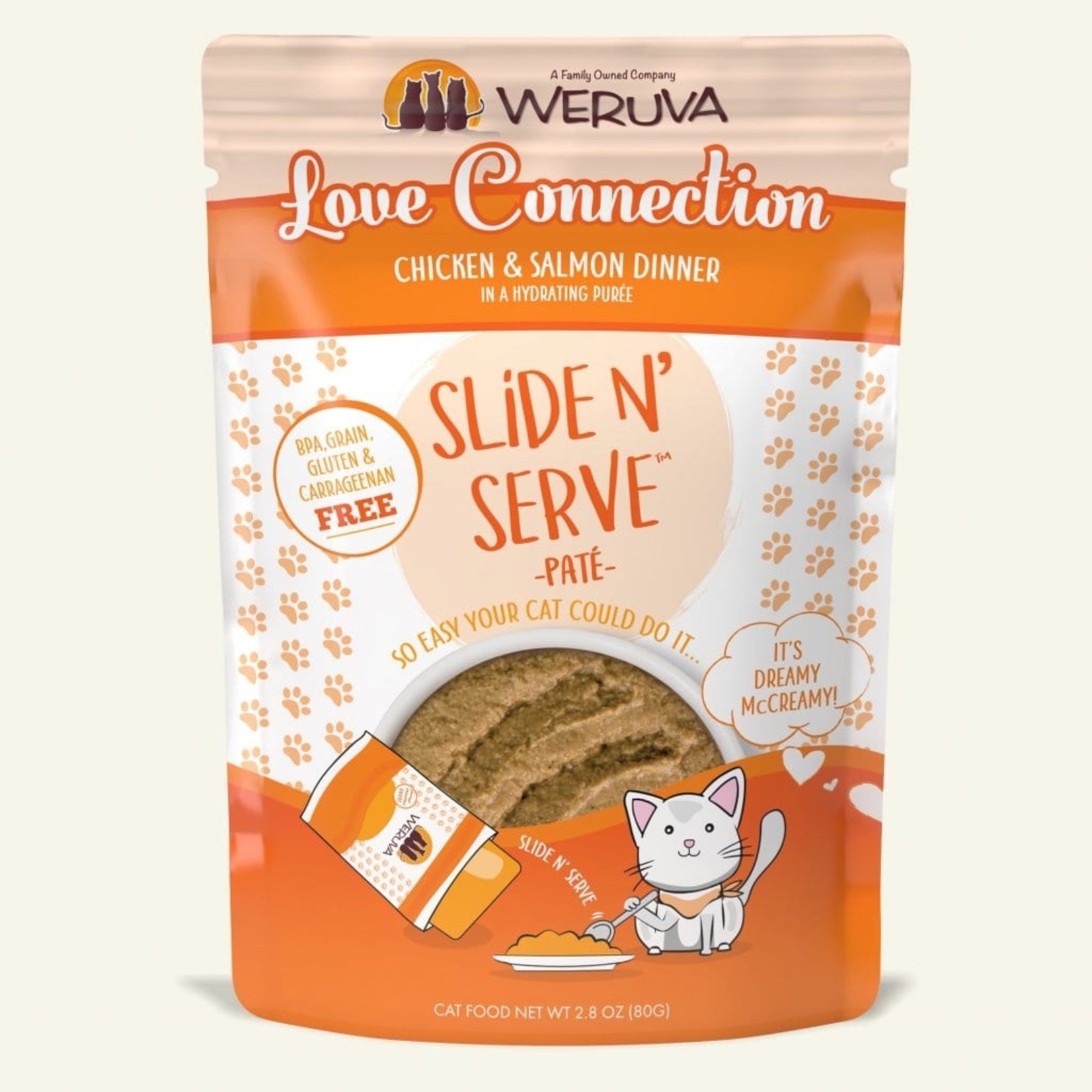 Weruva Weruva Wet Cat Food Slide & Serve Pate Love Connection Chicken & Salmon Dinner in a Hydrating Puree 2.8oz Pouch