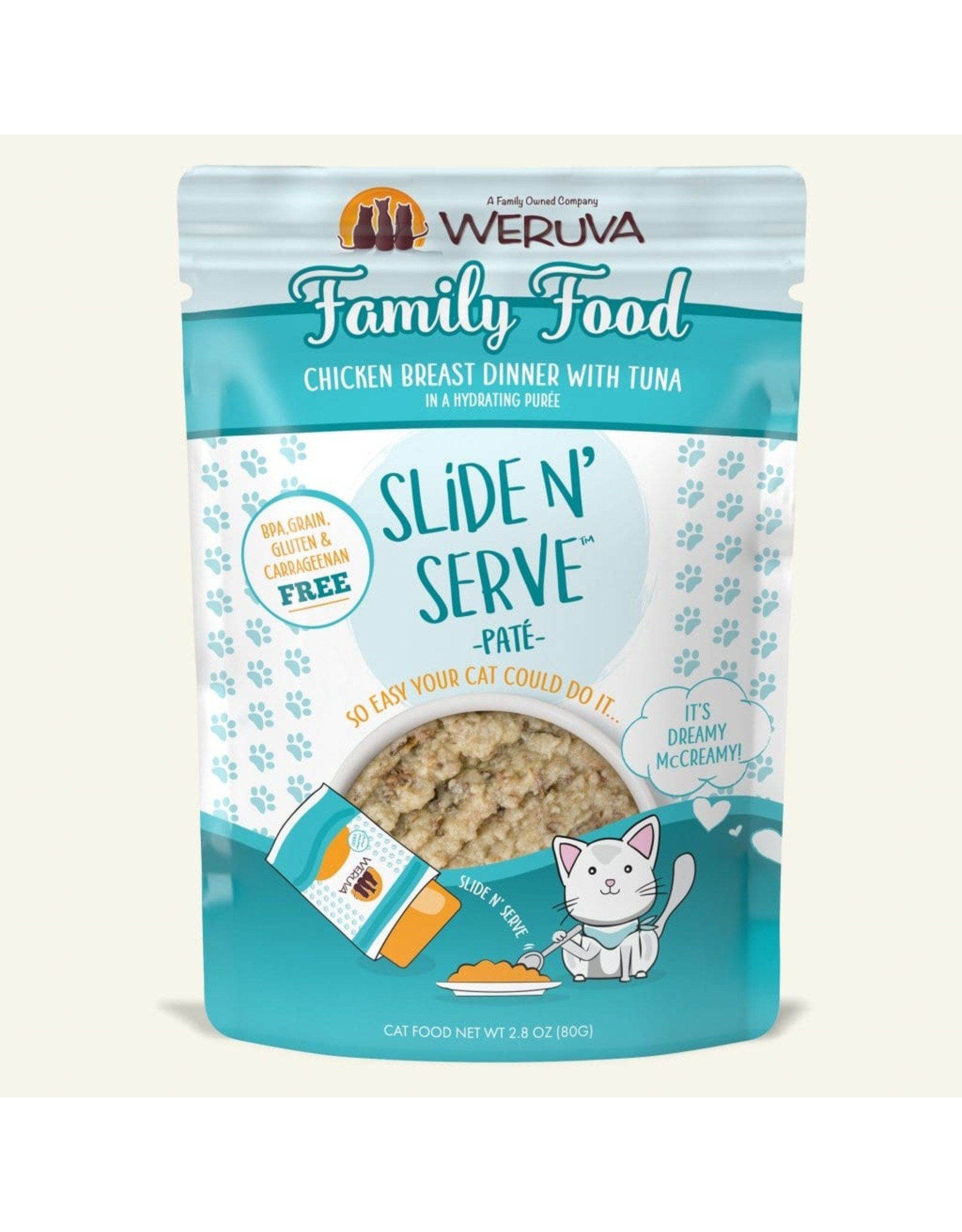 Weruva Wet Cat Food Slide & Serve Pate Pouch Family Food 2.8oz Howl
