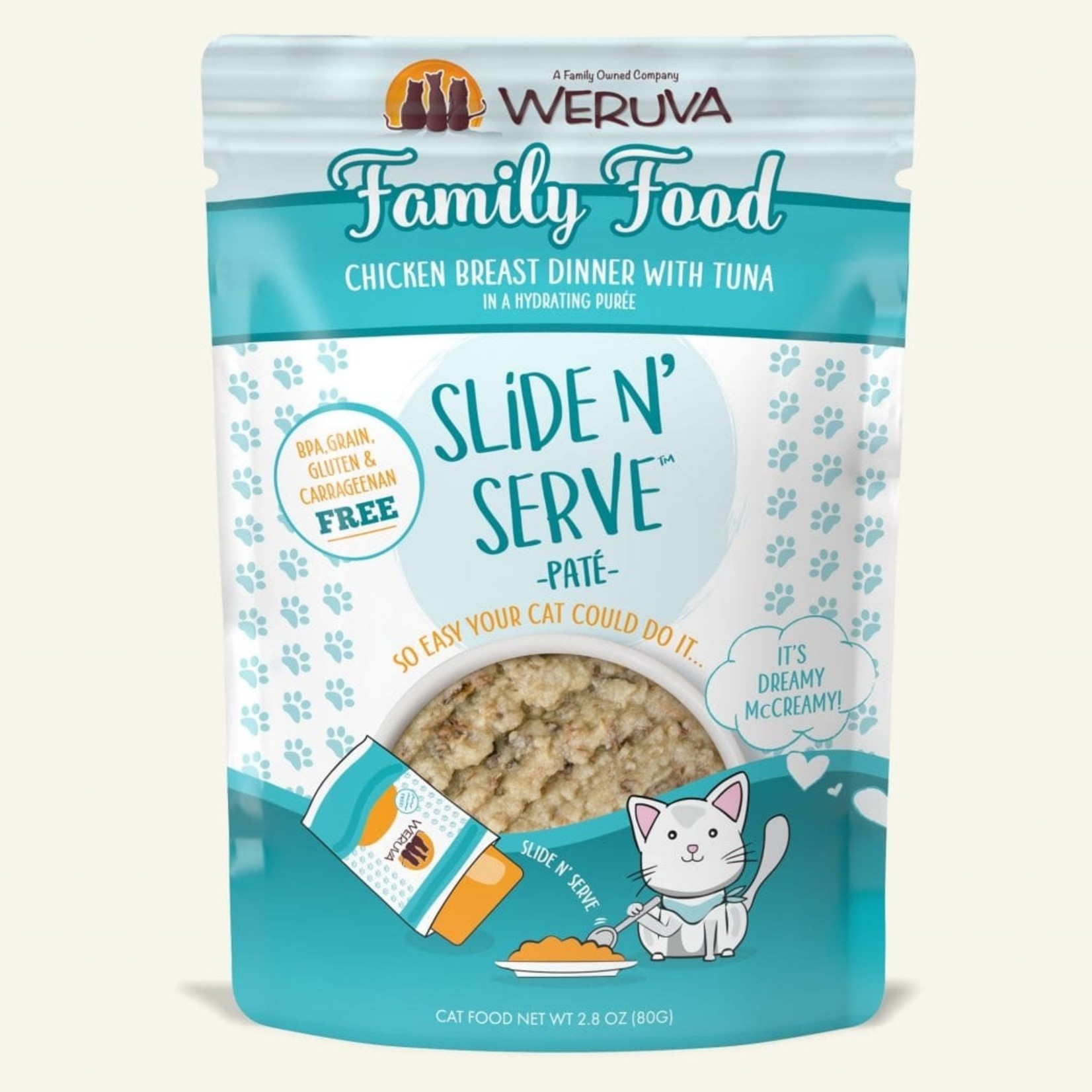 Weruva Weruva Wet Cat Food Slide & Serve Pate Family Food Chicken Breast Dinner with Tuna in a Hydrating Puree 2.8oz Pouch