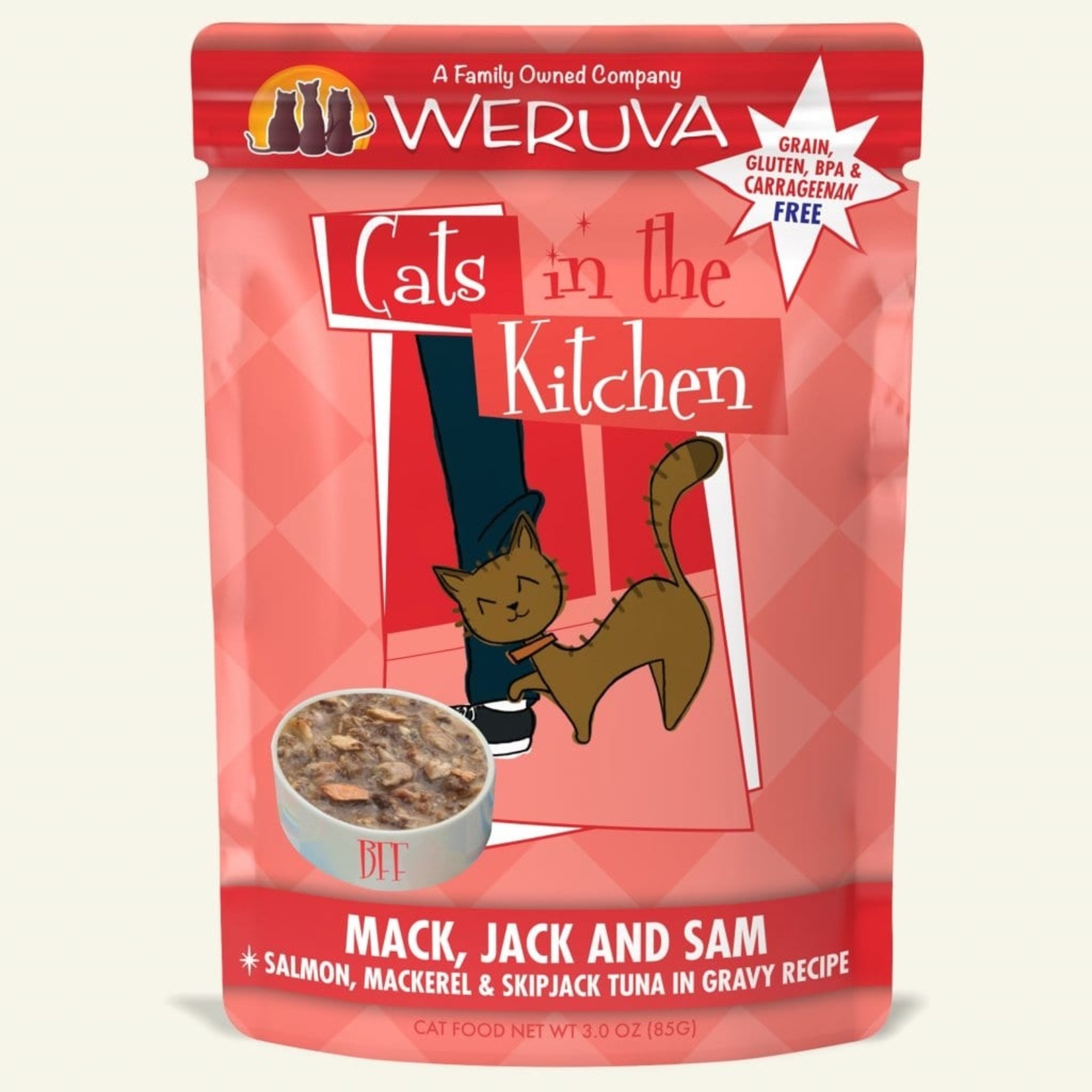 Weruva Weruva Cats in the Kitchen Wet Cat Food Mack, Jack, & Sam Salmon, Mackerel & Skipjack Tuna in Gravy 3oz Pouch