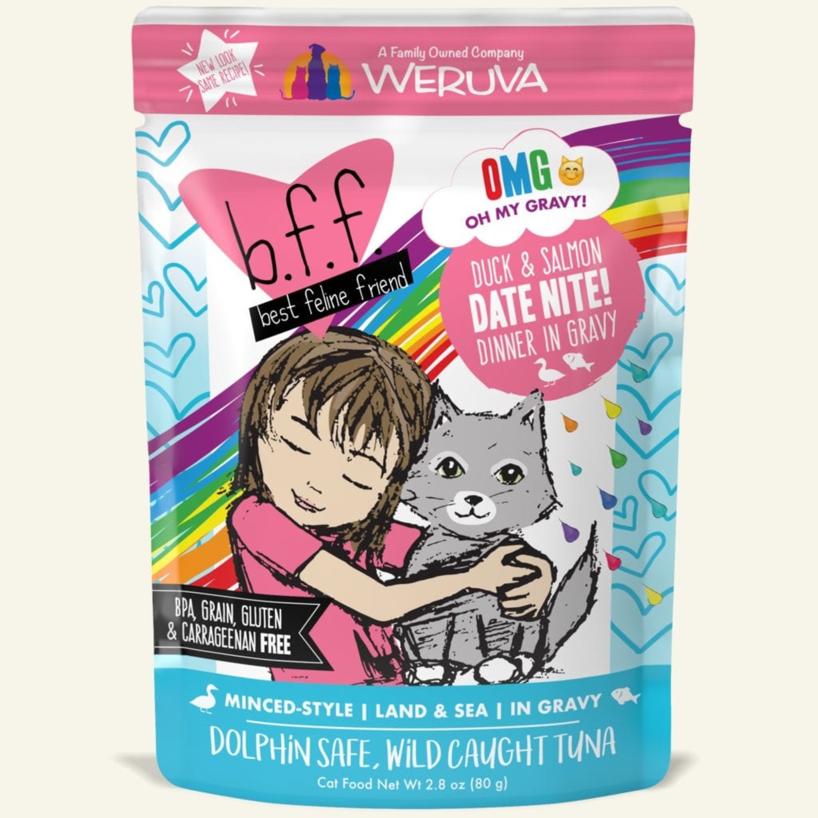 Weruva BFF Weruva B.F.F. OMG Best Feline Friend Oh My Gravy Wet Cat Food Date Nite! Duck & Salmon Dinner in Gravy 2.8oz Pouch