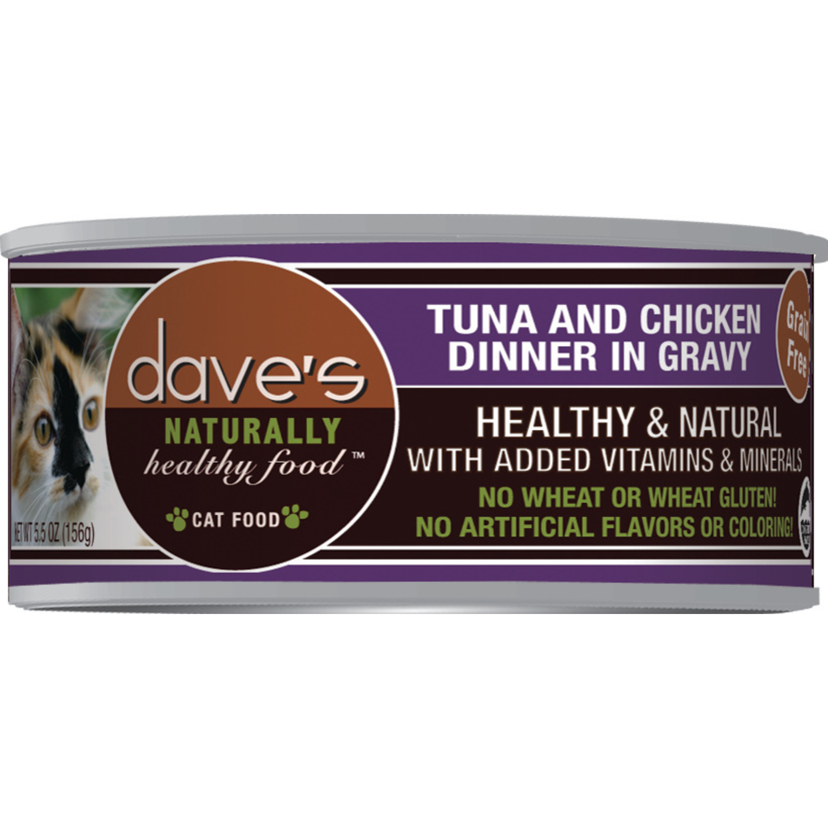 Daves Pet Food Dave's Wet Cat Food Naturally Healthy Tuna & Chicken Dinner in Gravy 5.5oz Can Grain Free