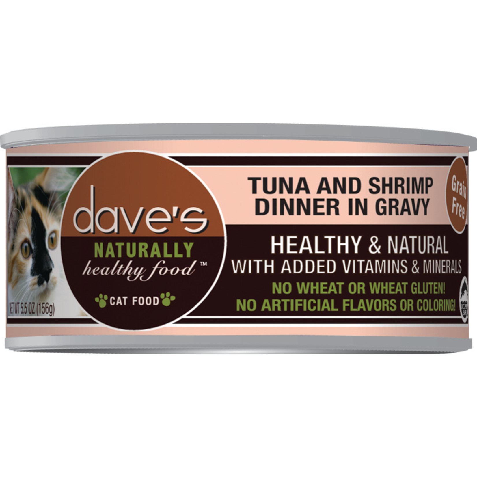 Daves Pet Food Dave's Wet Cat Food Naturally Healthy Tuna & Shrimp Dinner in Gravy 5.5oz Can Grain Free