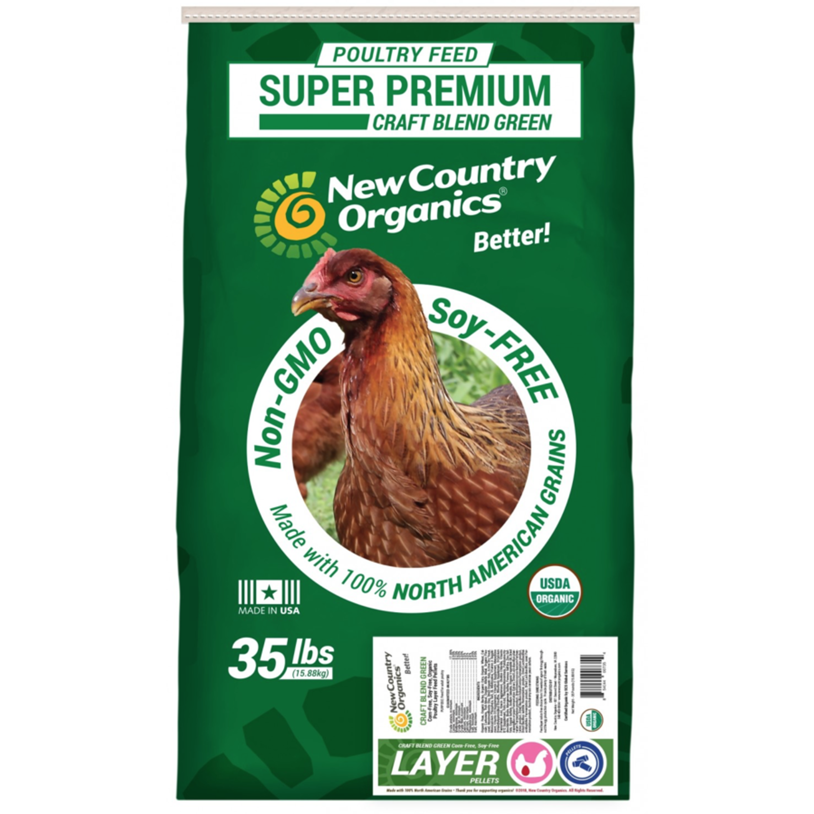 New Country Organics New Country Organic Soy-Free Chicken Feed Layer Pellet 35lb