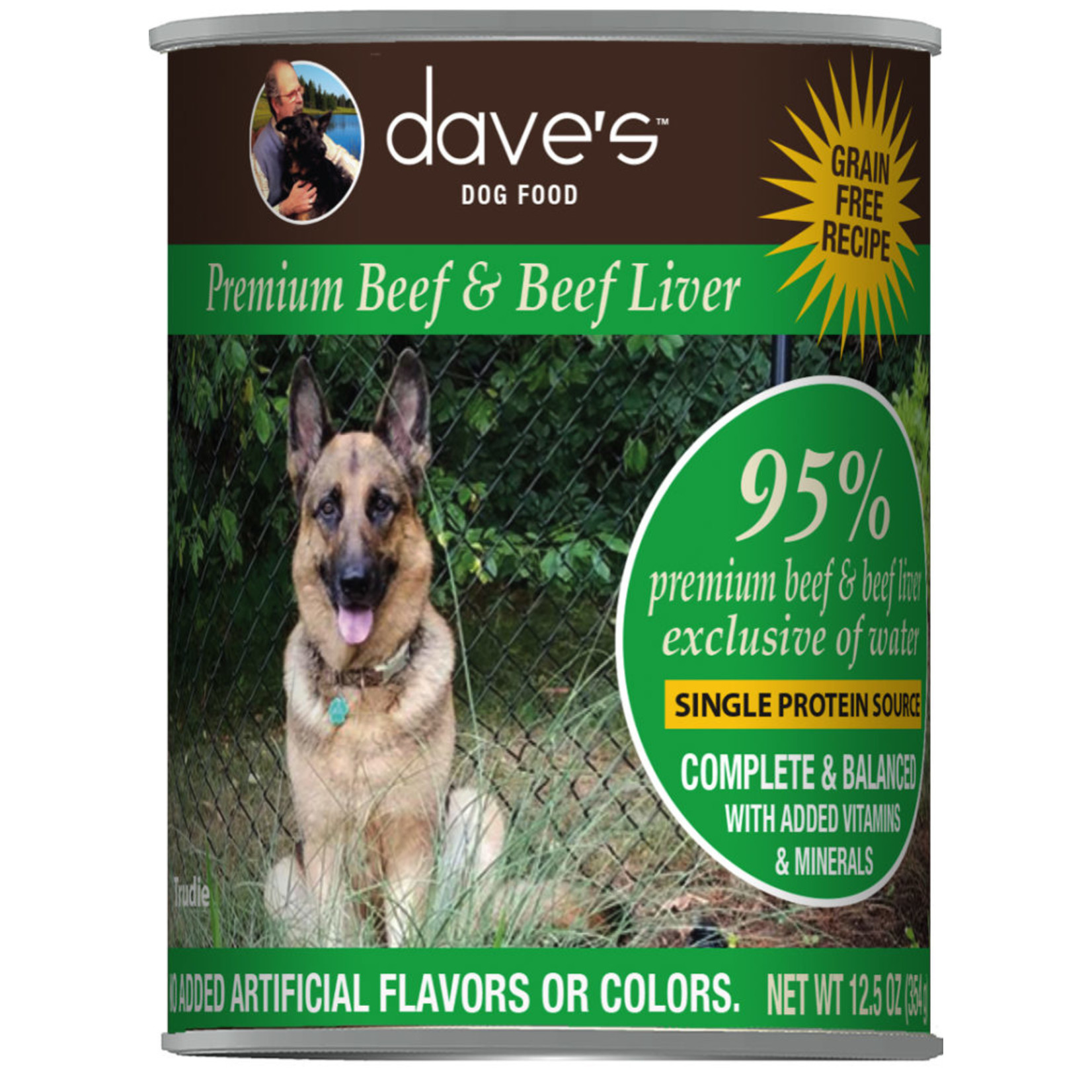 Daves Pet Food Dave's Wet Dog Food 95% Premium Beef & Beef Liver 12.5oz Can Grain Free
