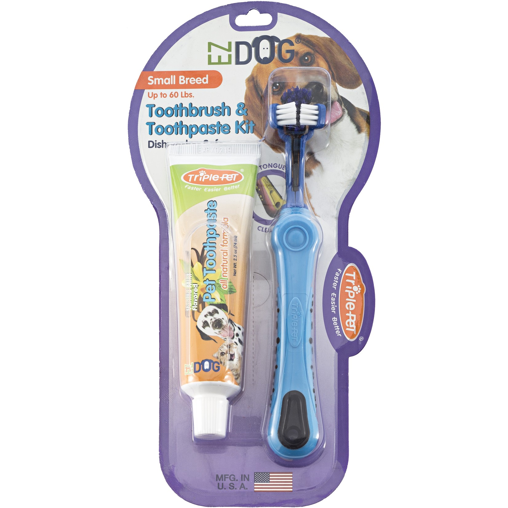 Triple Pet Triple Pet EZ Dog Dental Kit with Toothbrush and Vanilla Mint Pet Toothpaste - Fingerbrush, Small Breed, Large Breed