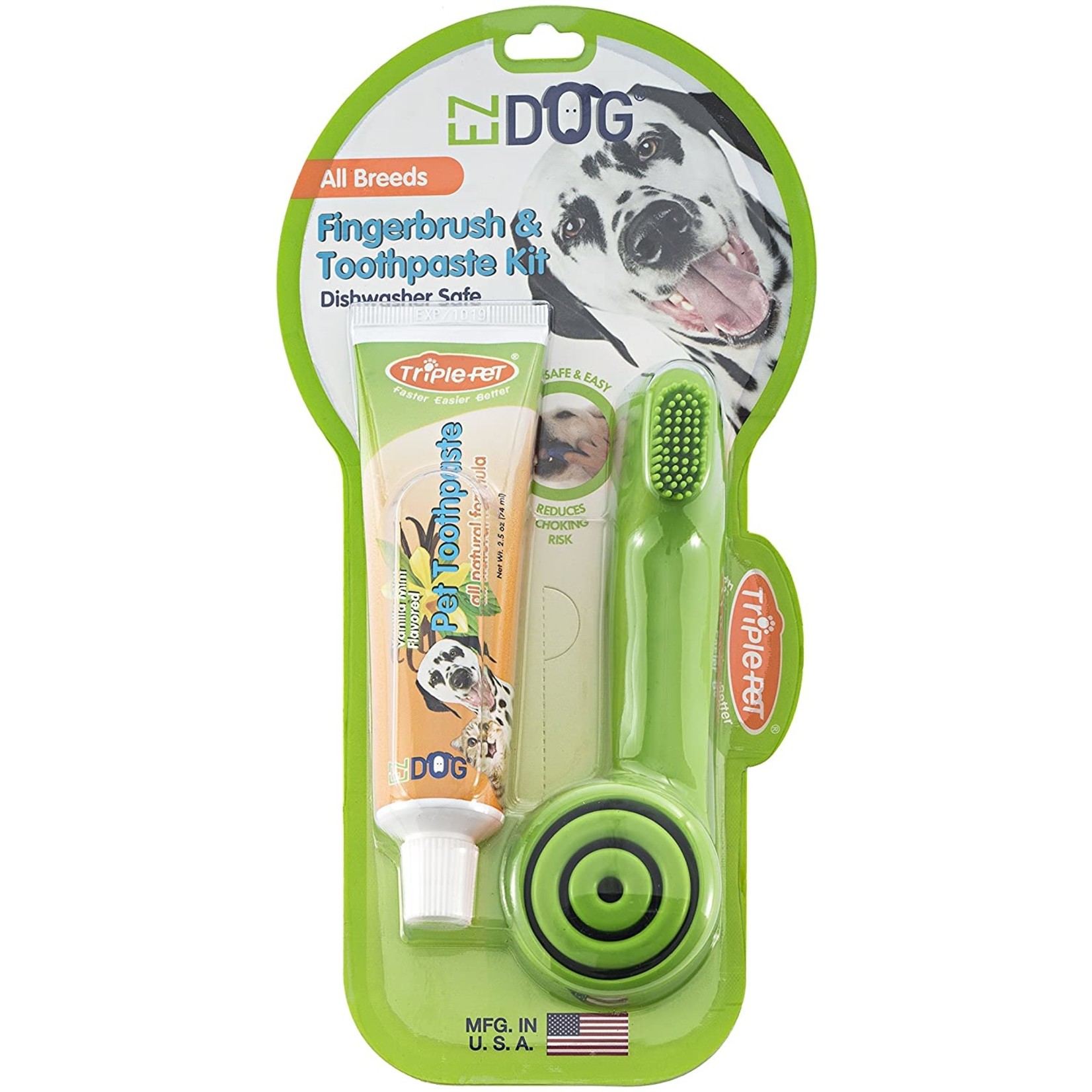 Triple Pet Triple Pet EZ Dog Dental Kit with Toothbrush and Vanilla Mint Pet Toothpaste - Fingerbrush, Small Breed, Large Breed