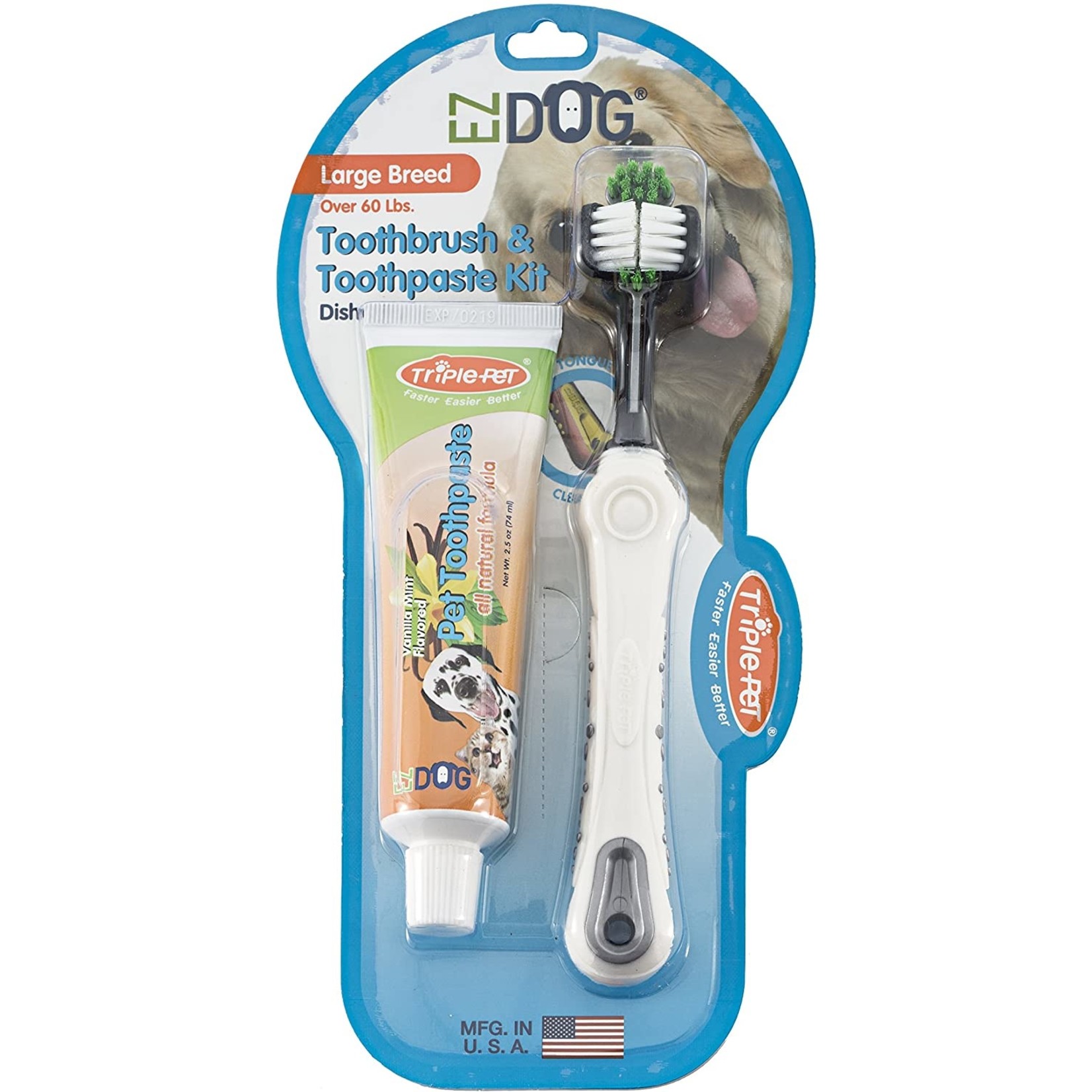 Triple Pet Triple Pet EZ Dog Dental Kit with Toothbrush and Vanilla Mint Pet Toothpaste - Fingerbrush, Small Breed, Large Breed