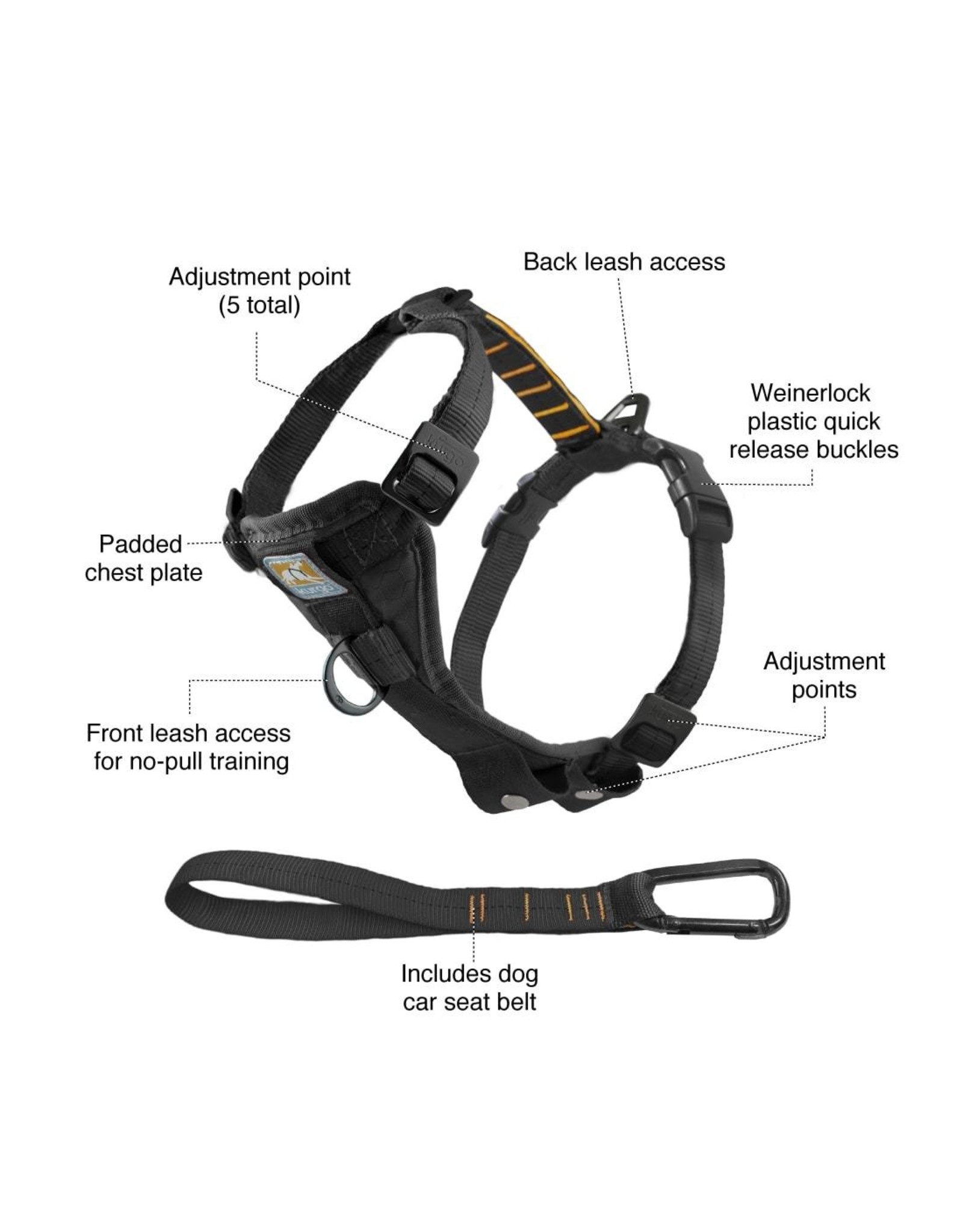 Kurgo Tru Fit Dog Harness No Pull Dog Walking Seat Belt Attachment