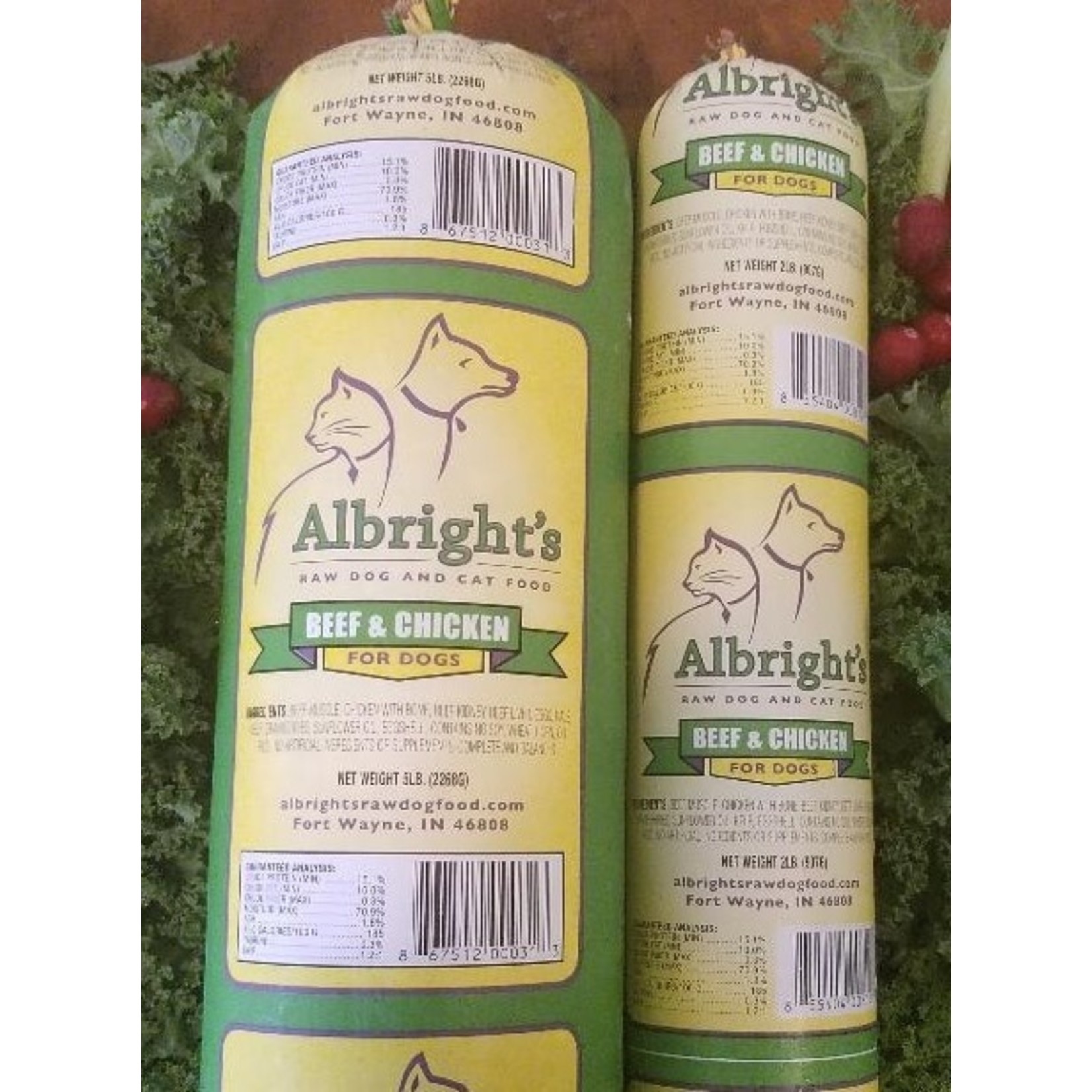 Albrights Albright’s Frozen Raw Cat and Dog Food Beef and Chicken Recipe Chub 2lb