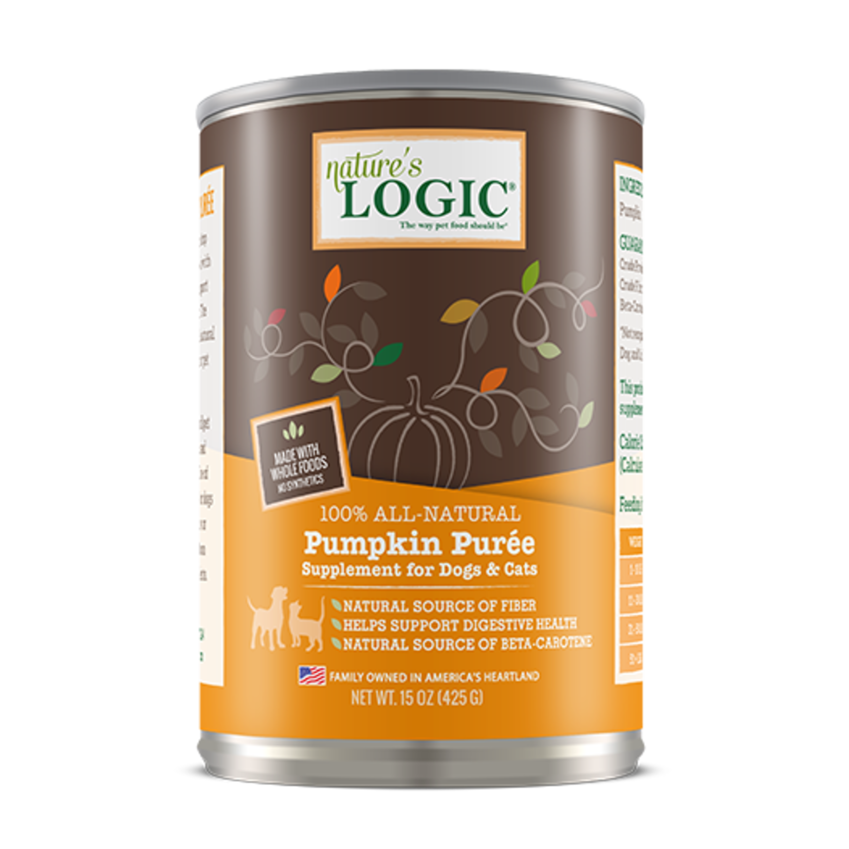 Natures Logic Nature's Logic Pumpkin Puree Supplement for Dogs and Cats 15oz Can