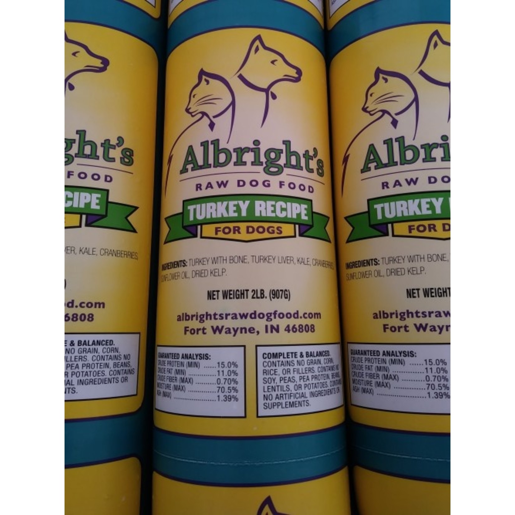 Albrights Albright’s Frozen Raw Dog Food Turkey Recipe Chub 2lb