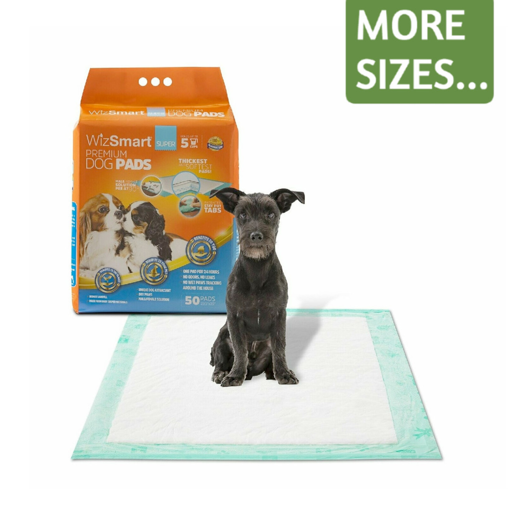 WizSmart Dog Training Pad Super 5 Cup Absorbency - 14 pads, 50 pads