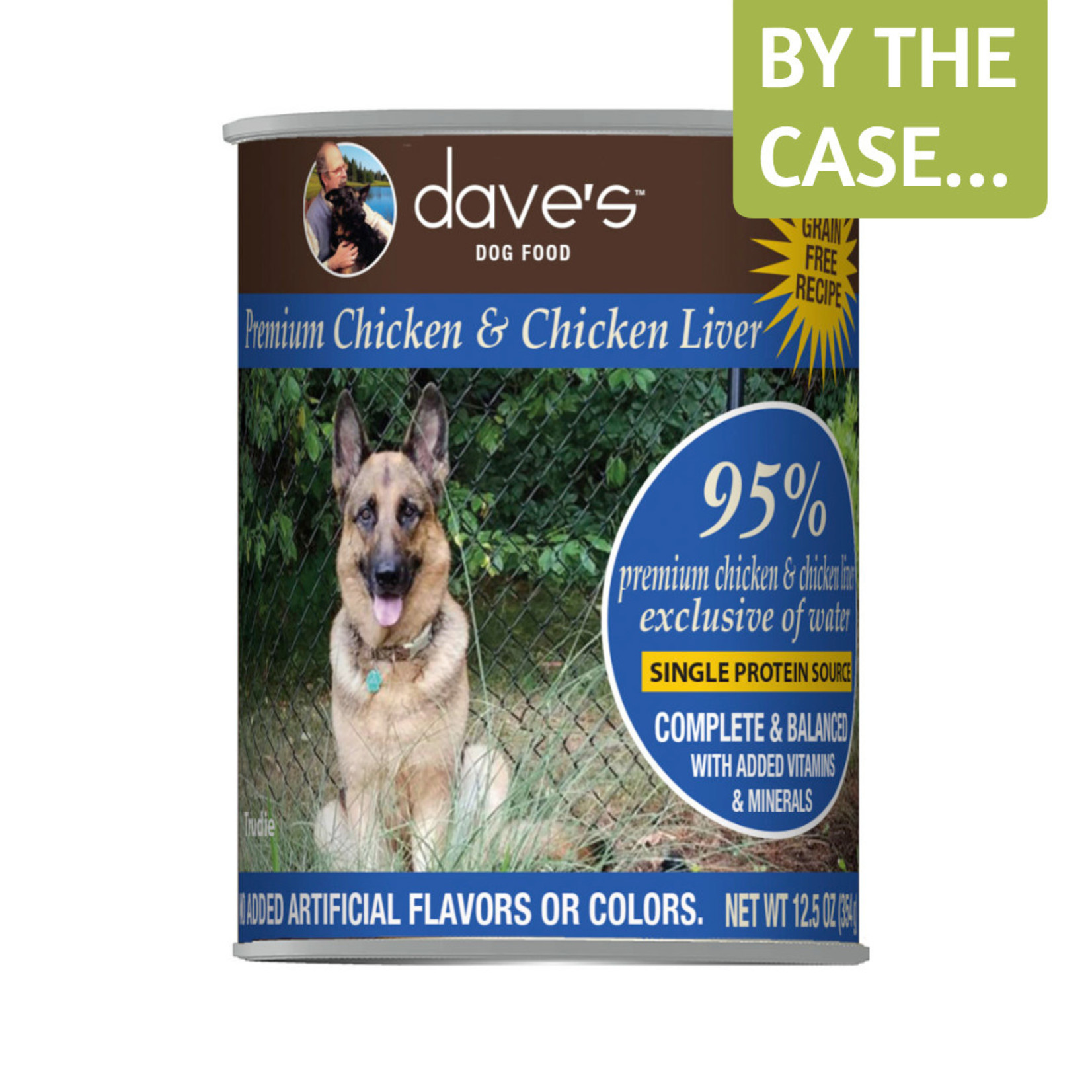 Daves Pet Food Dave's Wet Dog Food 95% Premium Chicken & Chicken Liver 12.5oz Can Grain Free
