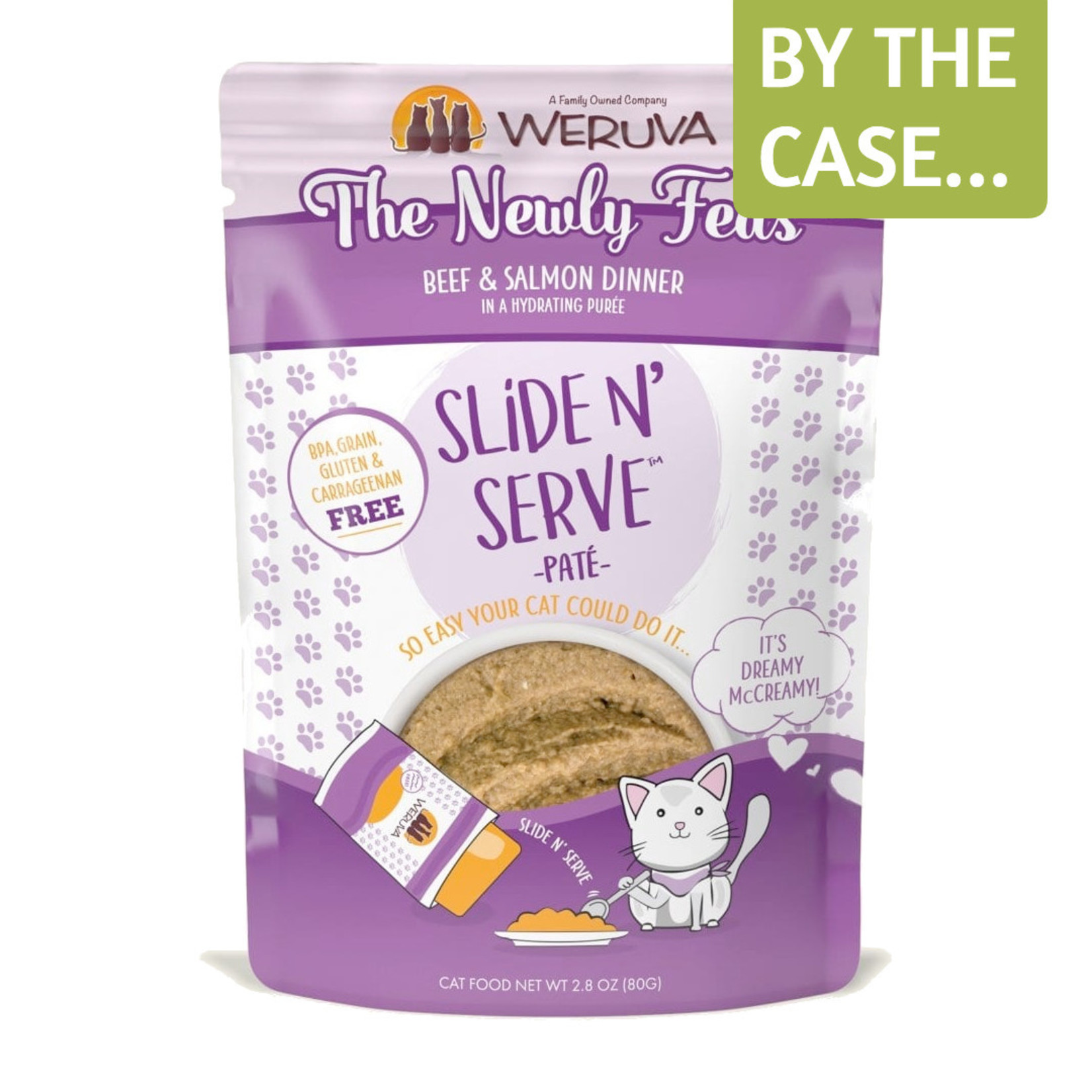 Weruva Weruva Wet Cat Food Slide & Serve Pate The Newly Feds Beef & Salmon Dinner in a Hydrating Puree 2.8oz Pouch