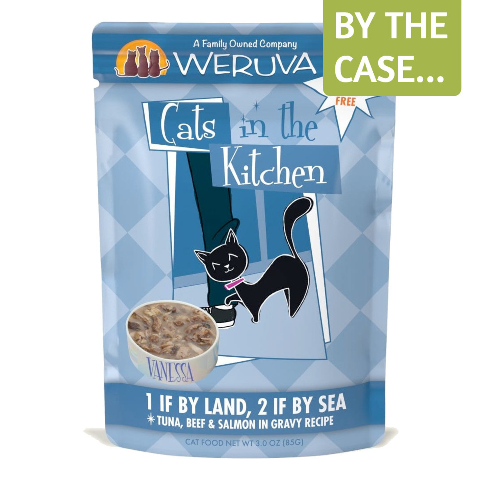 Weruva Weruva Cats in the Kitchen Wet Cat Food 1 if By Land, 2 if By Sea Tuna, Beef & Salmon in Gravy 3oz Pouch