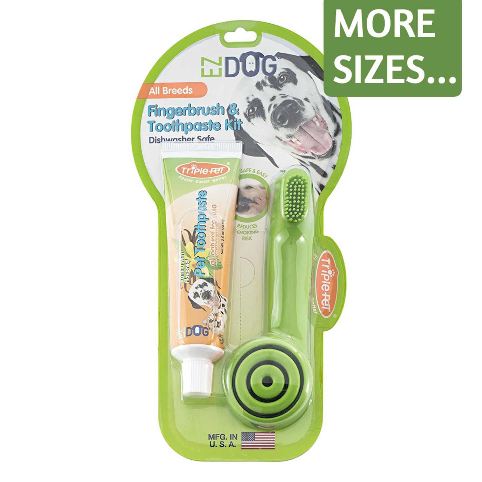 Triple Pet Triple Pet EZ Dog Dental Kit with Toothbrush and Vanilla Mint Pet Toothpaste - Fingerbrush, Small Breed, Large Breed