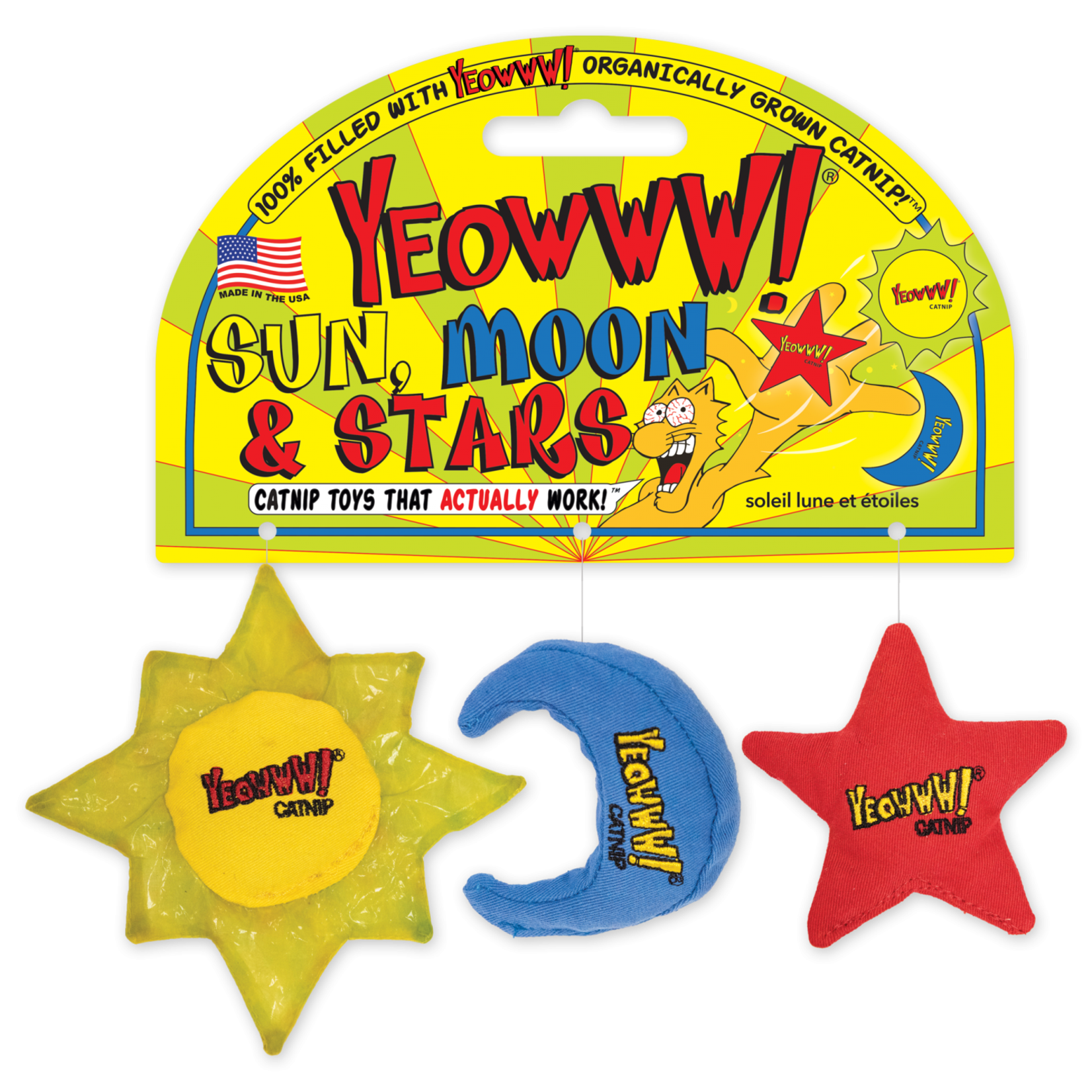 Yeowww! Yeowww! Catnip Sun Moon and Stars Cat Toy 3 Pack