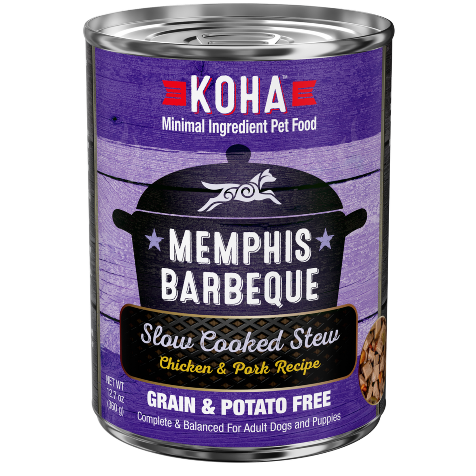 Koha Koha Dog Can Memphis Barbeque Slow Cooked Stew Chicken and Pork Recipe 12.7oz Grain Free