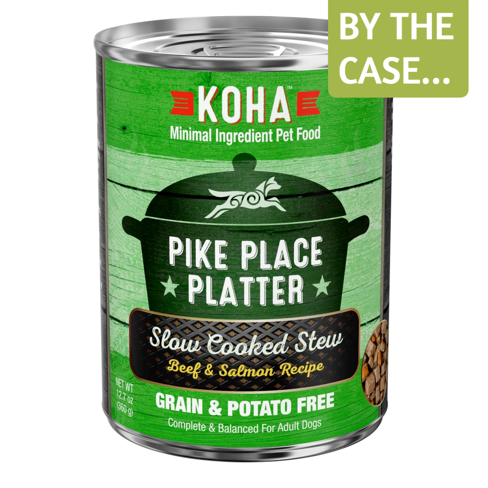 Koha Koha Dog Can Pike Place Platter Slow Cooked Stew Beef and Salmon Recipe 12.7oz Grain Free