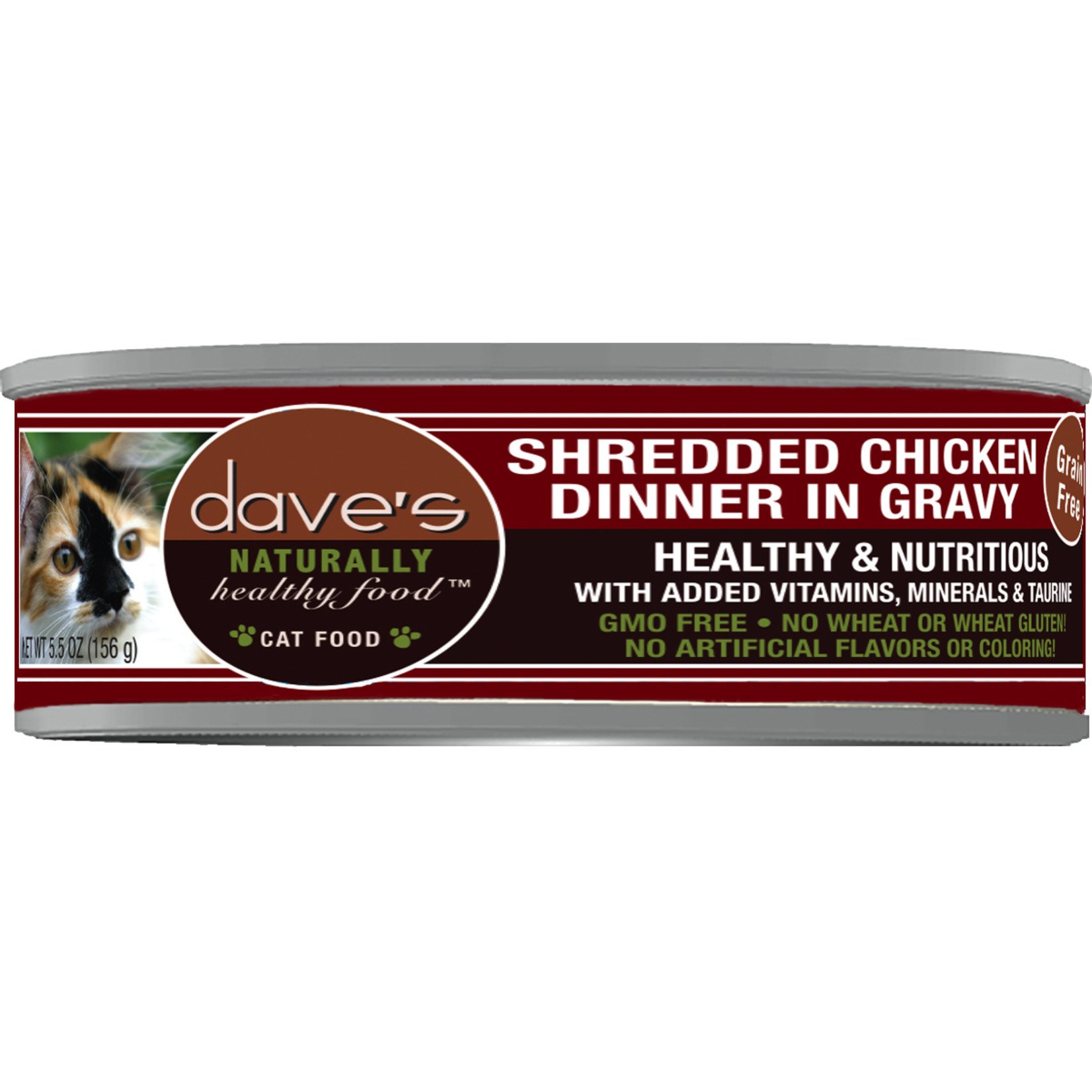 Daves Pet Food Dave's Wet Cat Food Naturally Healthy Shredded Chicken Dinner in Gravy 5.5oz Can Grain Free