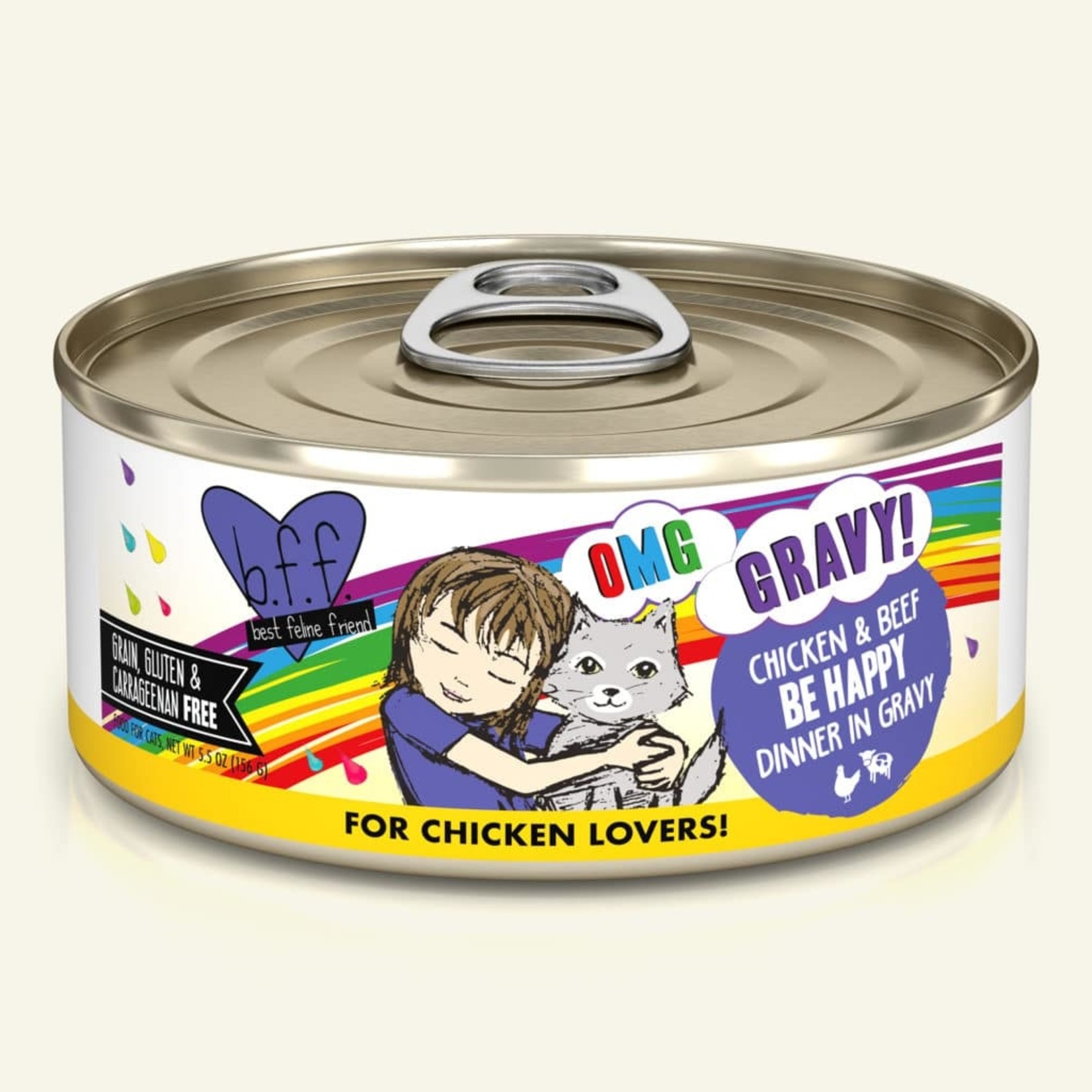 Weruva BFF Weruva B.F.F. OMG Best Feline Friend Oh My Gravy Wet Cat Food Be Happy Chicken & Beef Dinner in Gravy 5.5oz Can