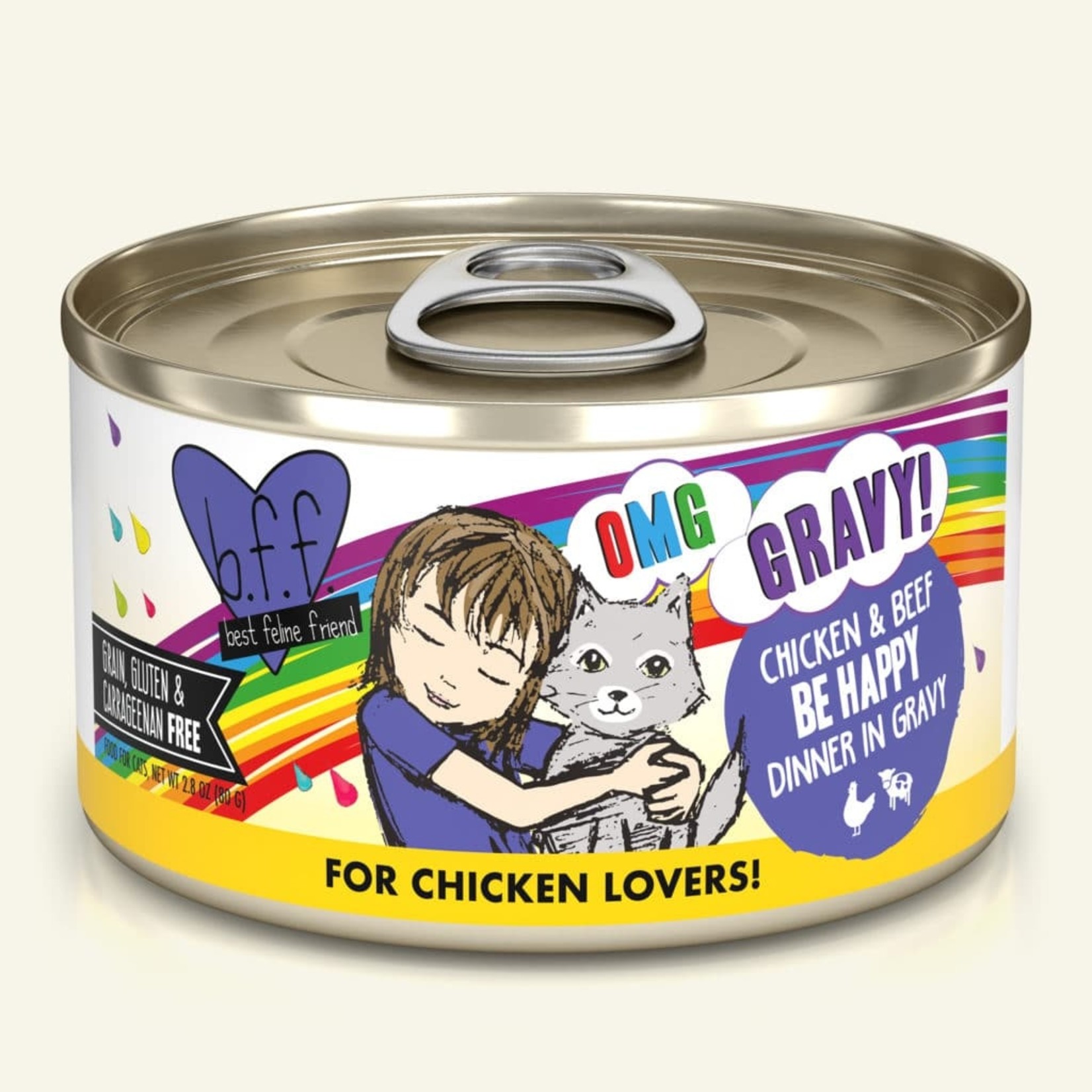 Weruva BFF Weruva B.F.F. OMG Best Feline Friend Oh My Gravy Wet Cat Food Be Happy Chicken & Beef Dinner in Gravy 2.8oz Can