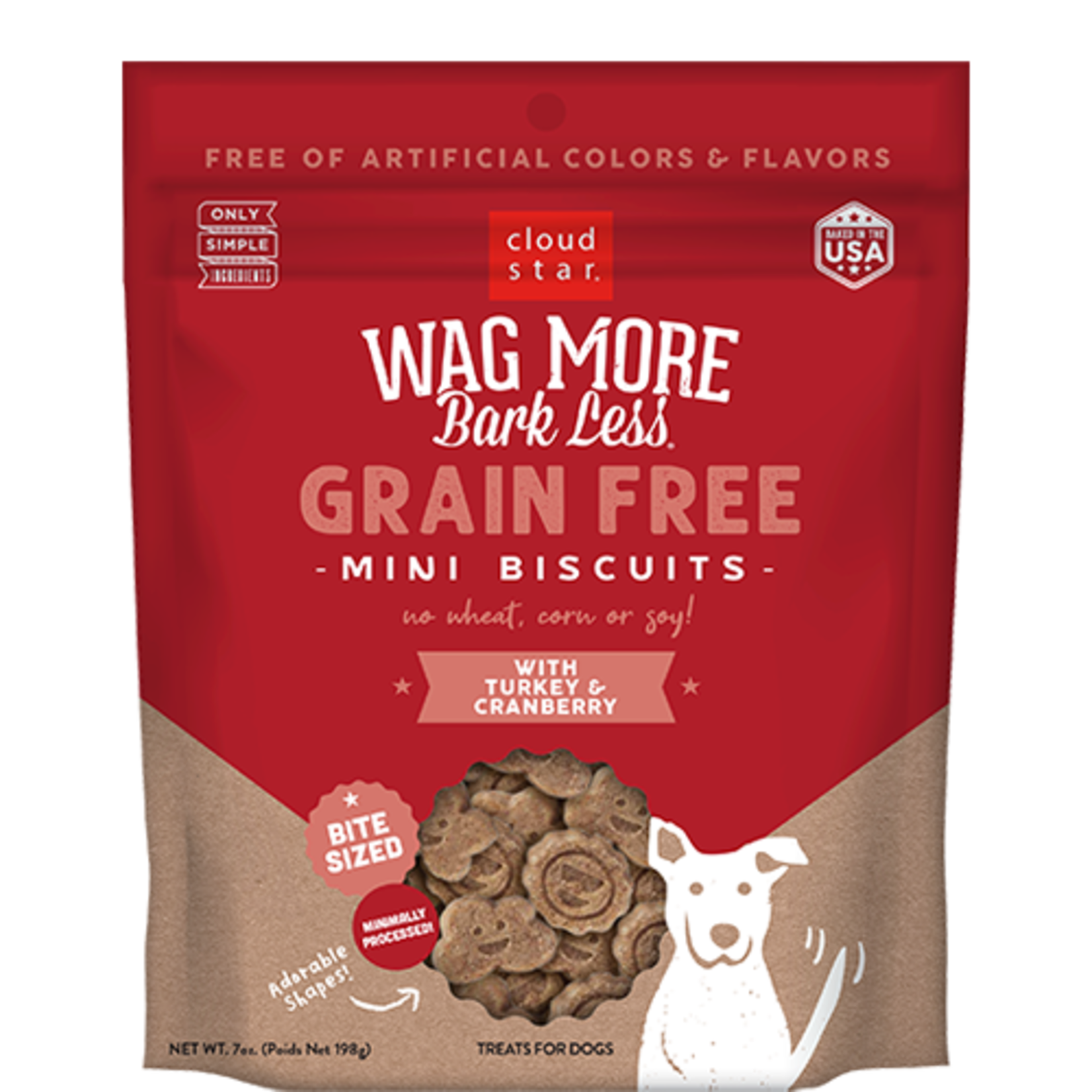 Cloud Star Wag More Bark Less Grain Free Mini Biscuits with Turkey and Cranberry 7oz Dog Treats