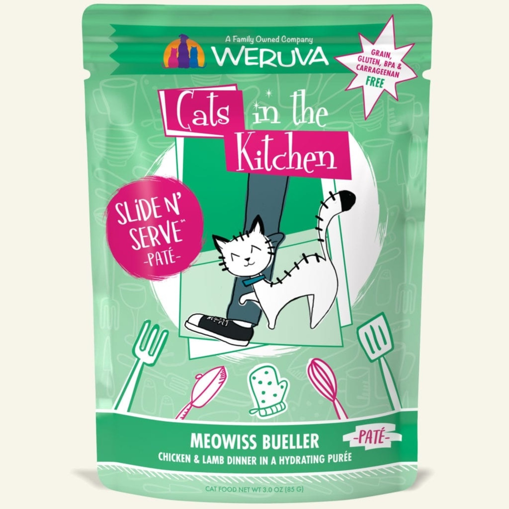 Weruva Weruva Wet Cat Food Cats in the Kitchen Slide and Serve Pate Pouch Meowiss Bueller Chicken and Lamb Dinner 3oz