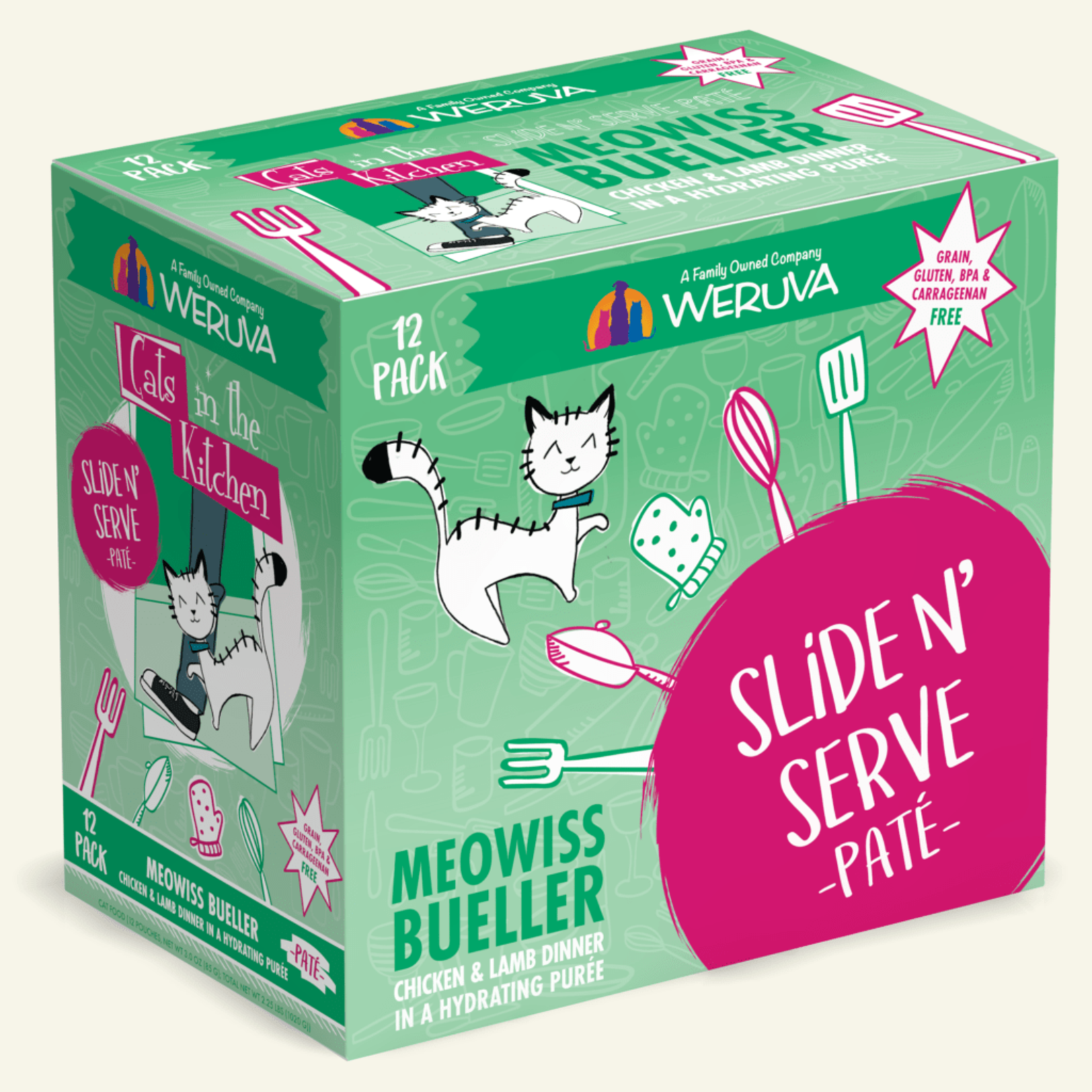 Weruva Weruva Wet Cat Food Cats in the Kitchen Slide and Serve Pate Pouch Meowiss Bueller Chicken and Lamb Dinner 3oz