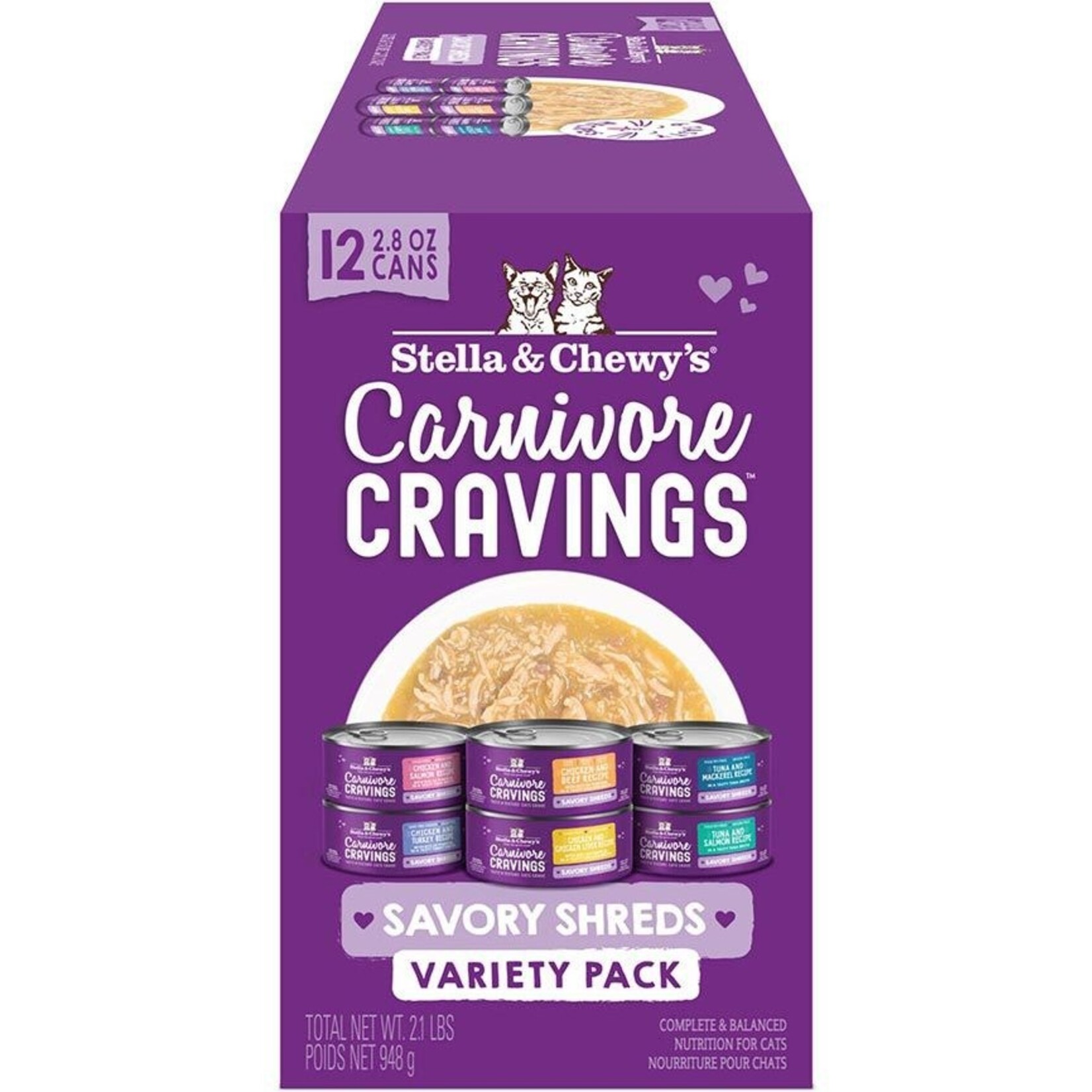 Stella and Chewys Stella & Chewy's Carnivore Cravings Savory Shreds Variety Pack 12 2.8oz Cans Cat Food