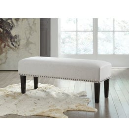 Neutral Oatmeal Upholstered Bench with Nailhead Detail