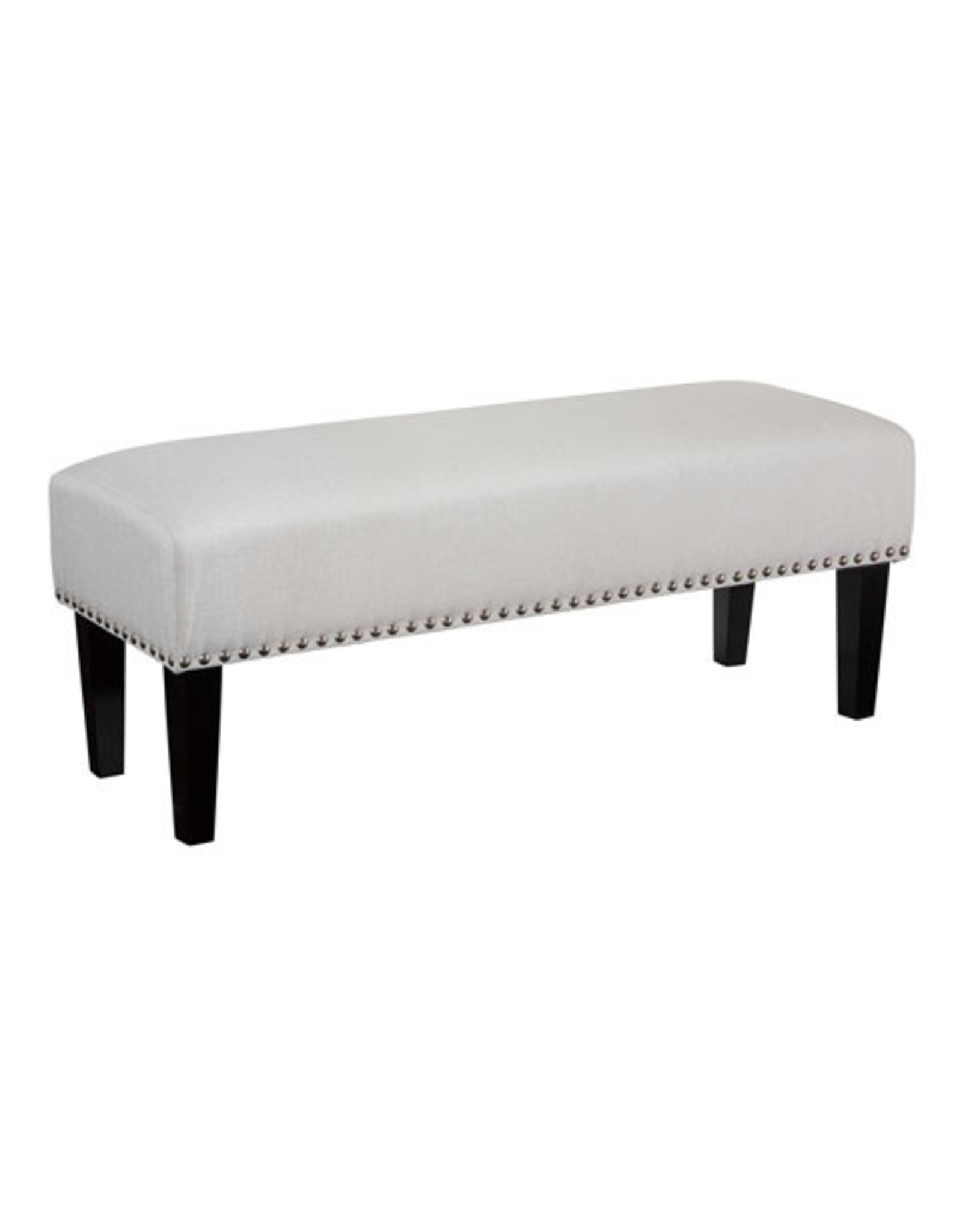 Neutral Oatmeal Upholstered Bench with Nailhead Detail
