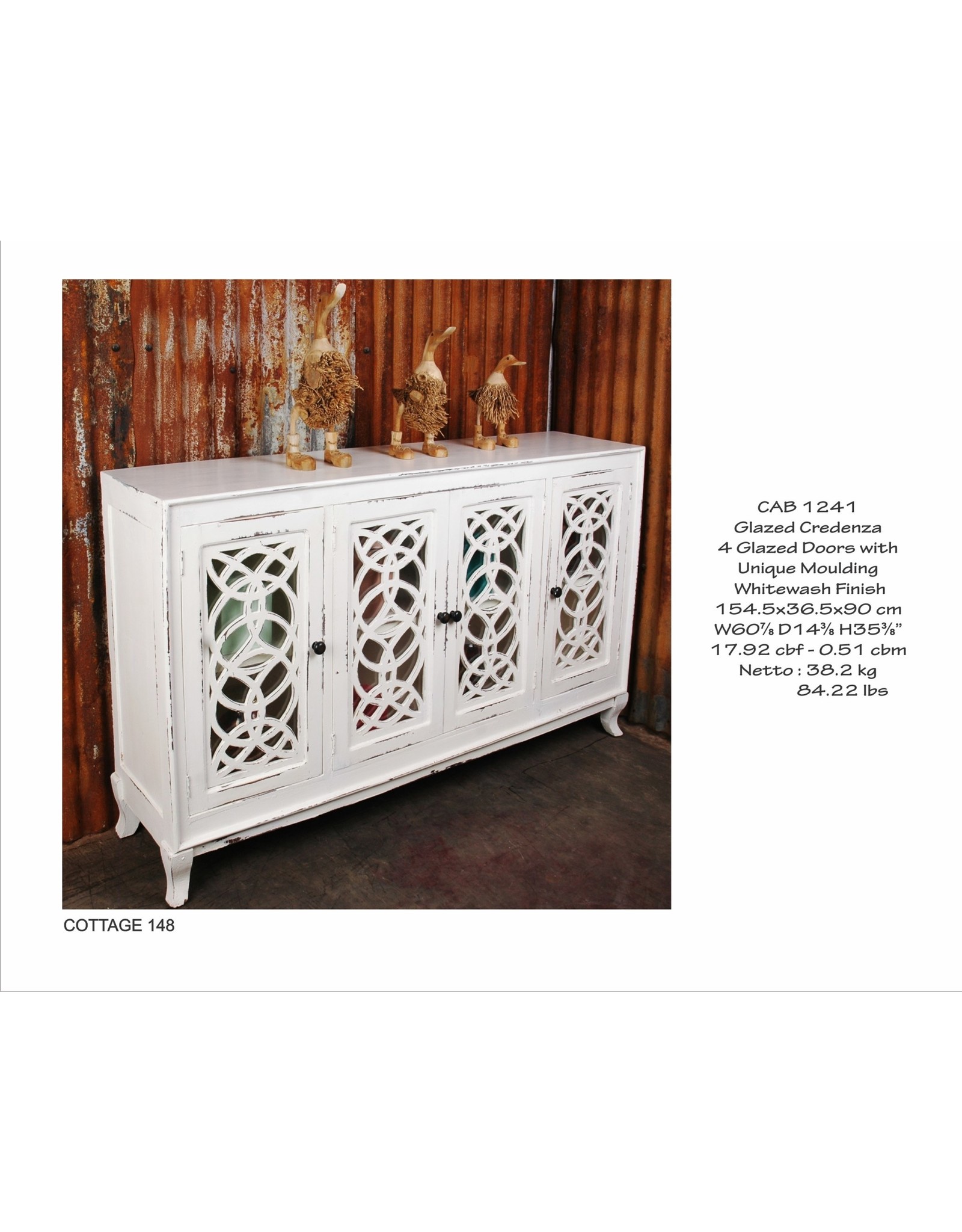 CAB1241 Glazed Credenza 4gd Uniq Moulding 60.8x14.3x35.3"H