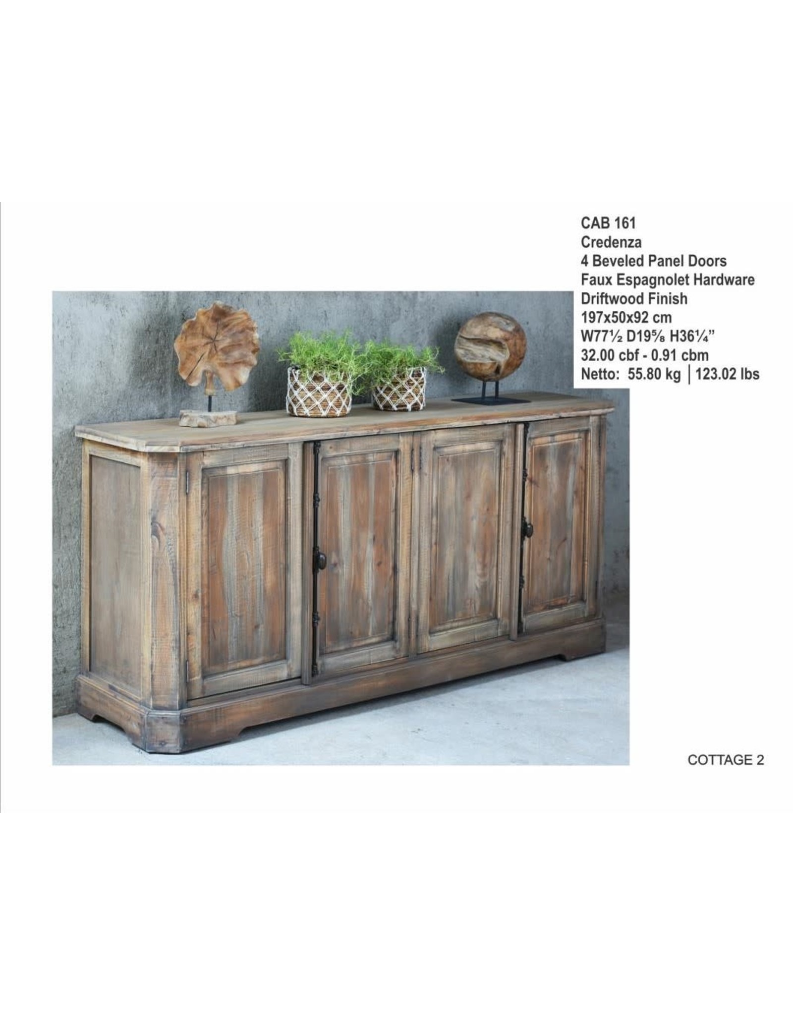 CAB161 Credenza 4 Beveled Panl Doors 77.5x19.6x36.2