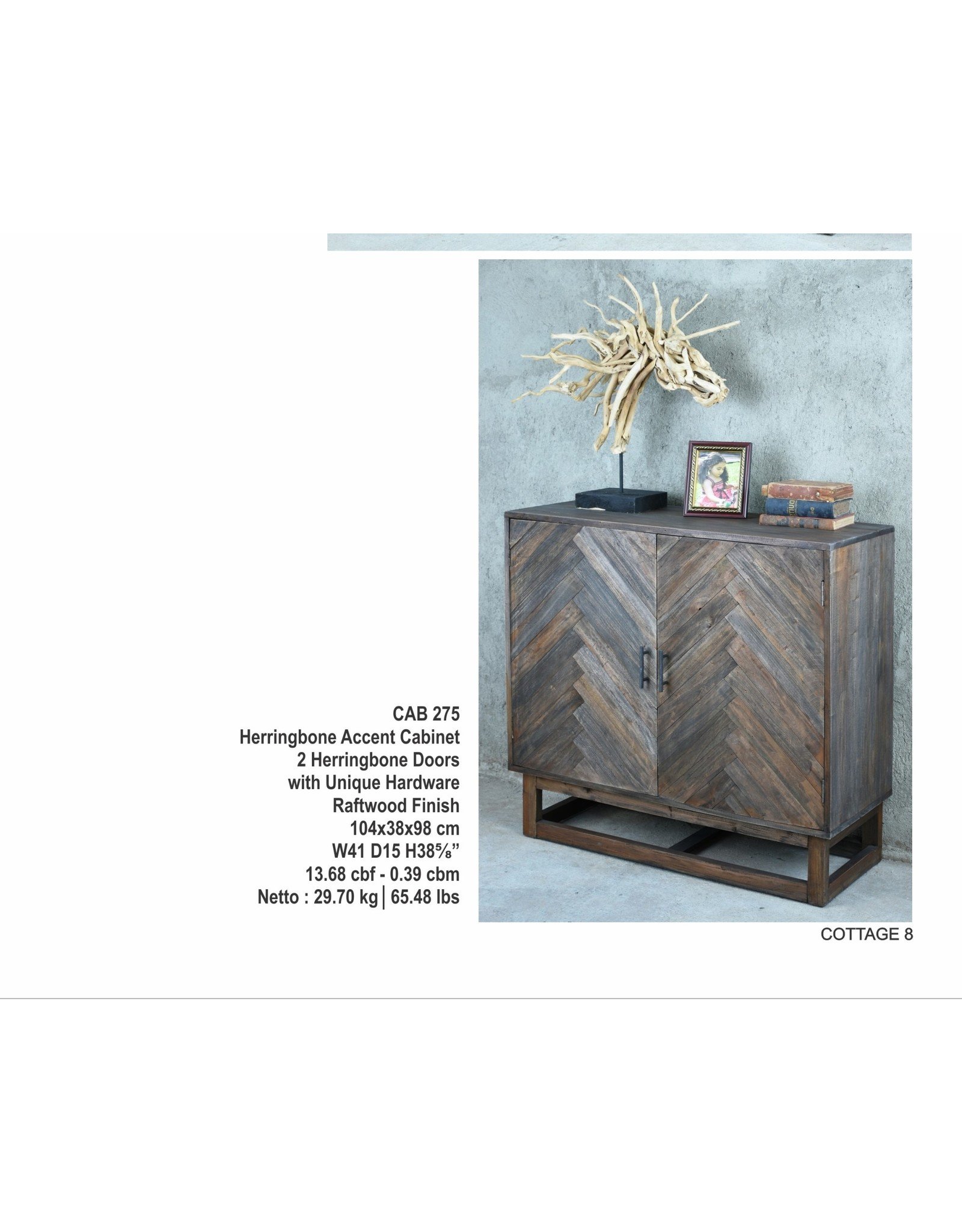 CAB275 Herringbone Accent Cabinet 41 x 15 x 38.6