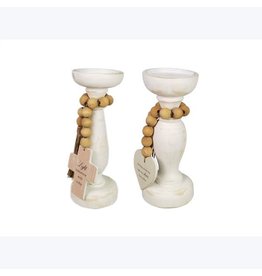 10786 Wood Pedestal Candle Holder W/ Blessing Bead