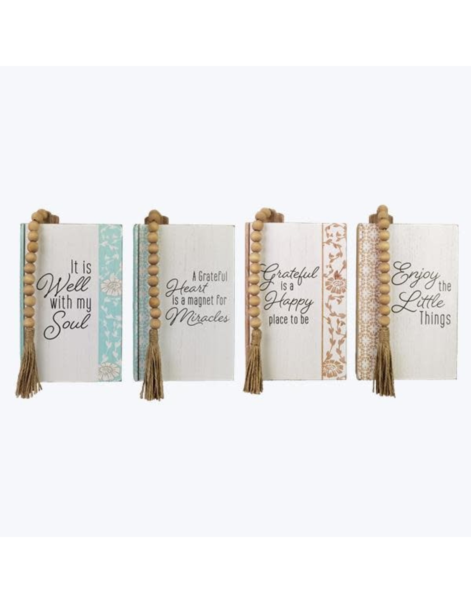 10850 FAUX BOOKS W/ BEAD BOOKMARK, 4 AST