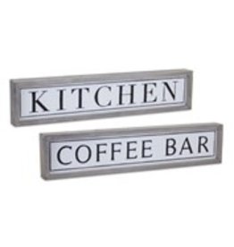 Coffee Bar and Kitchen Sign (2 Asst) 19"L x 4"H Wood/Metal