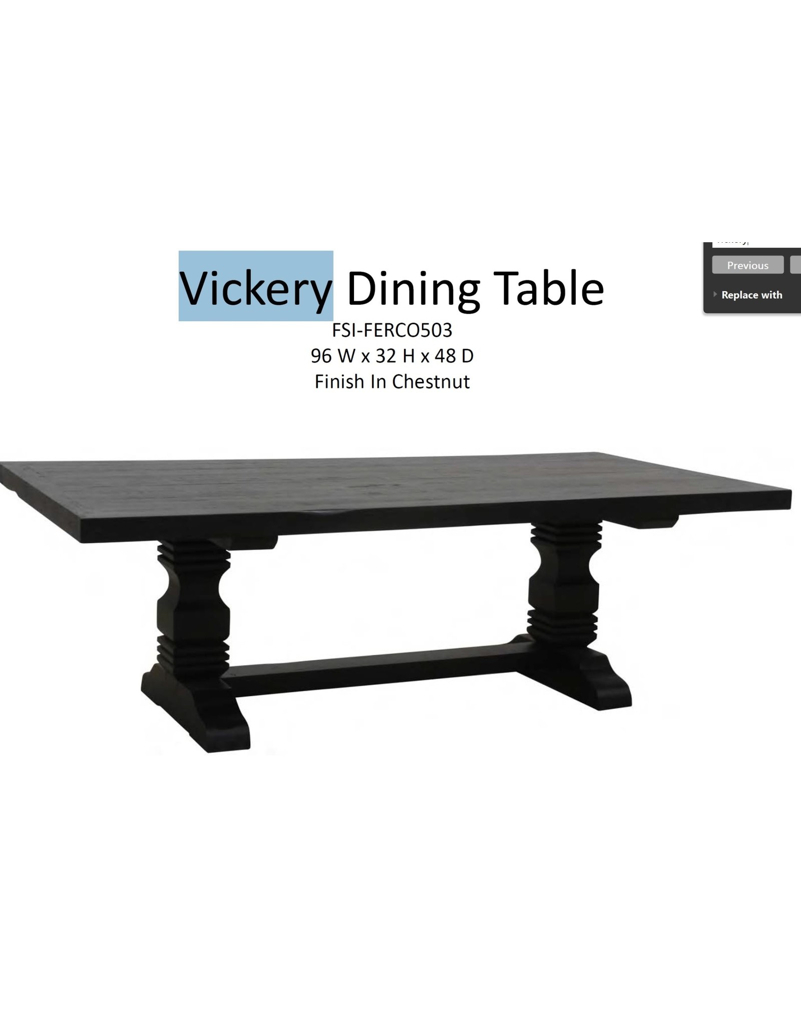 VICKERY DINING TABLE 96W 32H 48D CHESTNUT
