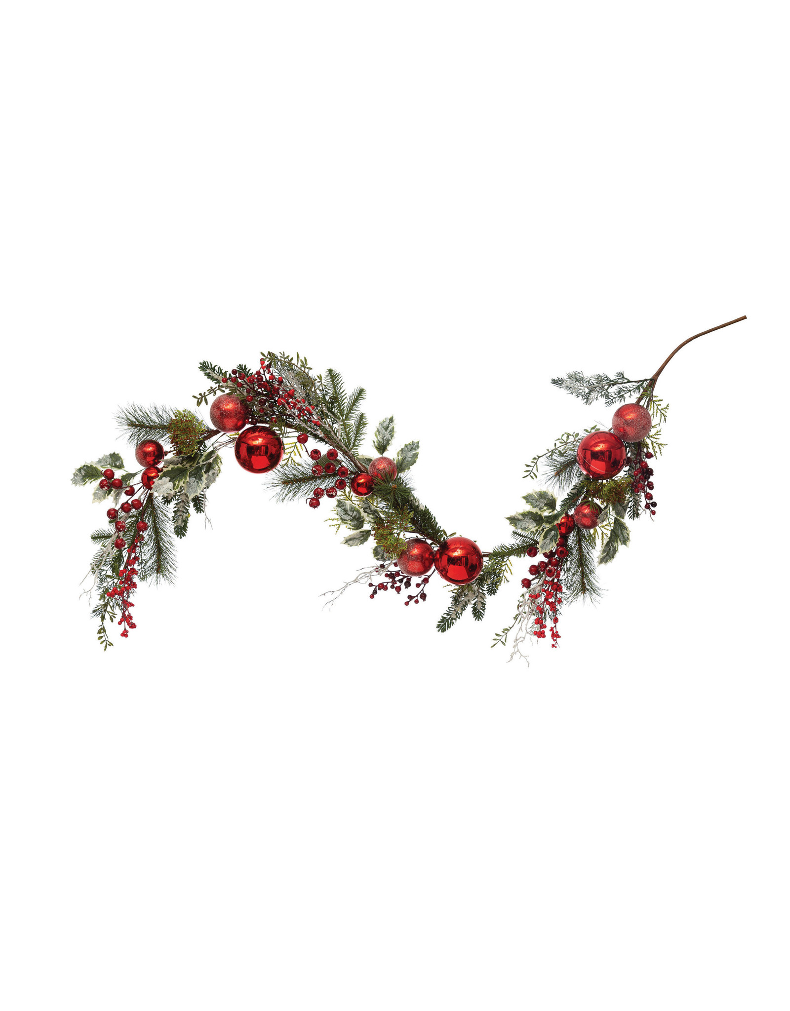 XS1138 74"H Faux Pine Garland with Red  Ball Ornaments, Pinecones and Berries