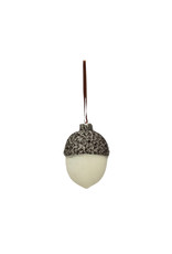 XS1327  2"H Flocked Resin Acorn Ornament, White and Pewter Finish