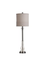 L46024 Classic Lamp In Steel & Glass with Linen Shade | 33in ht. X 10in w. X 10i