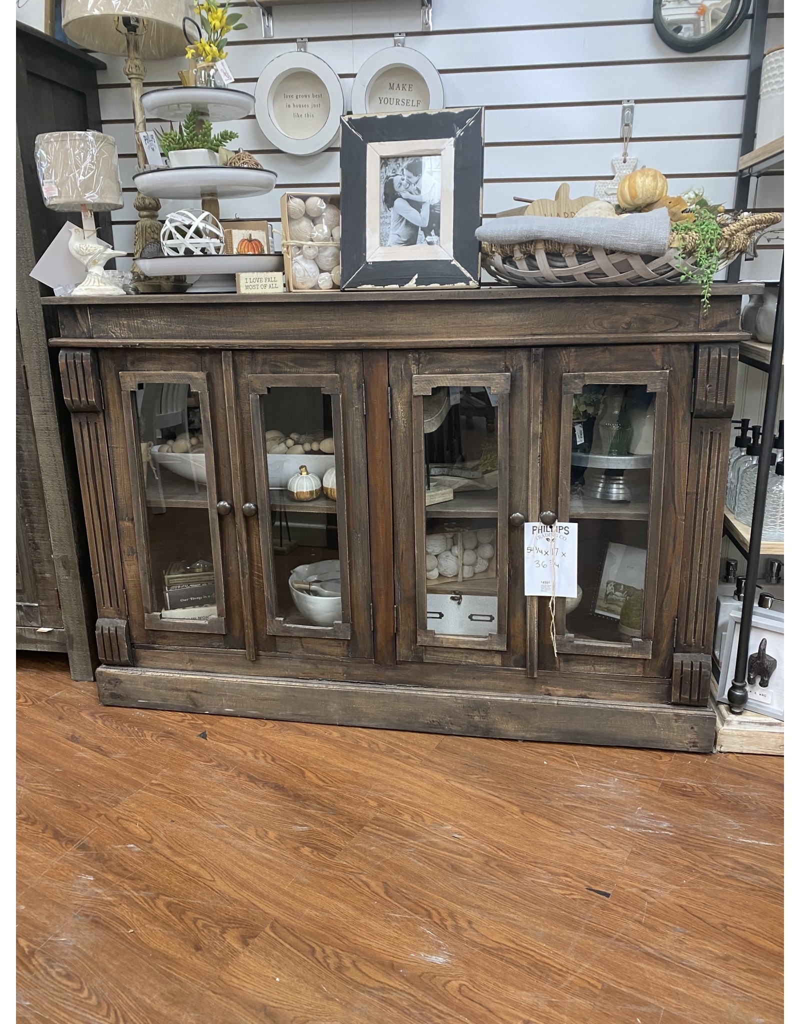 CAB1589 Glazed Credenza 4Glz Panel Doors 54.3x17.3x36.6"H